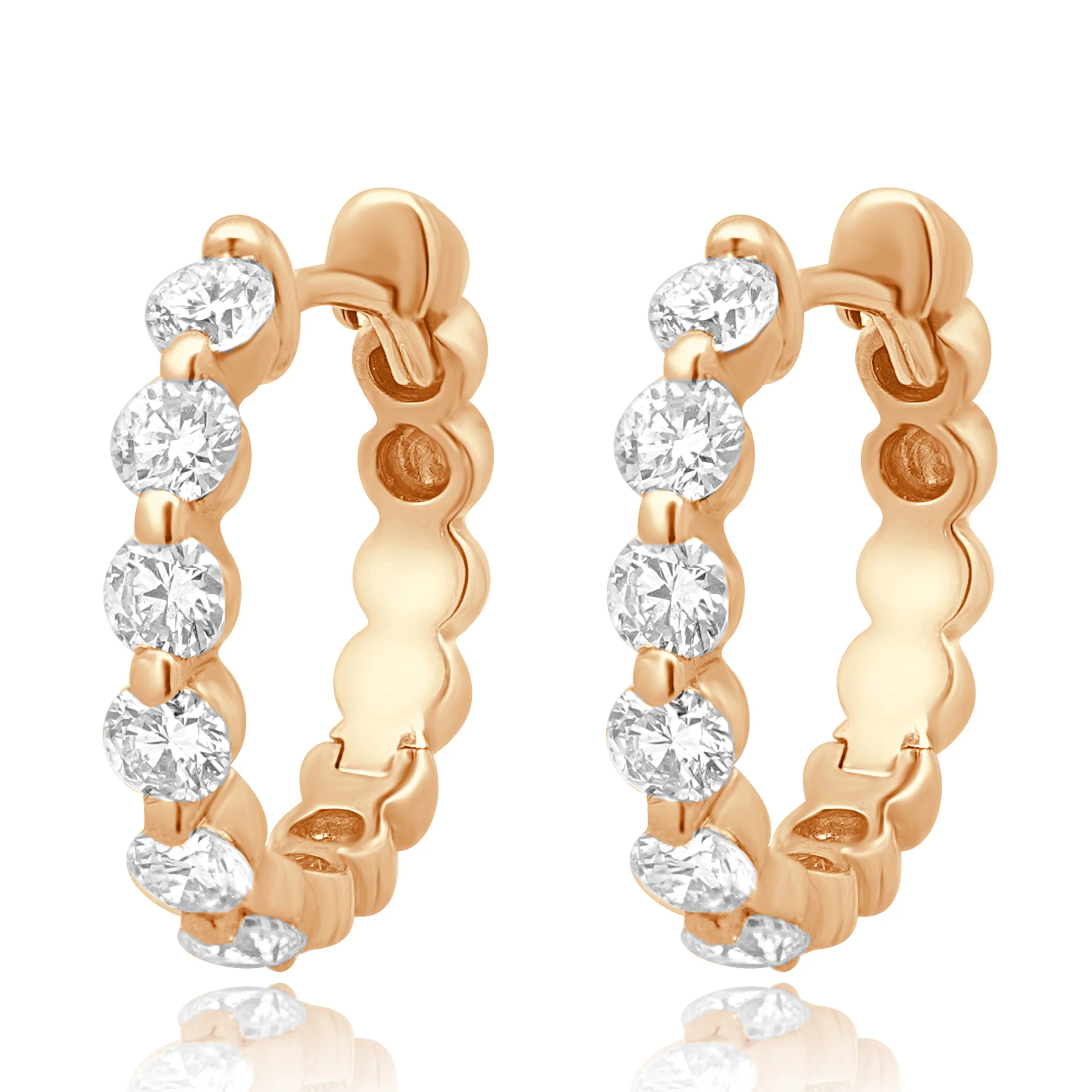 14 Karat Rose Gold Diamond Huggies Earrings
