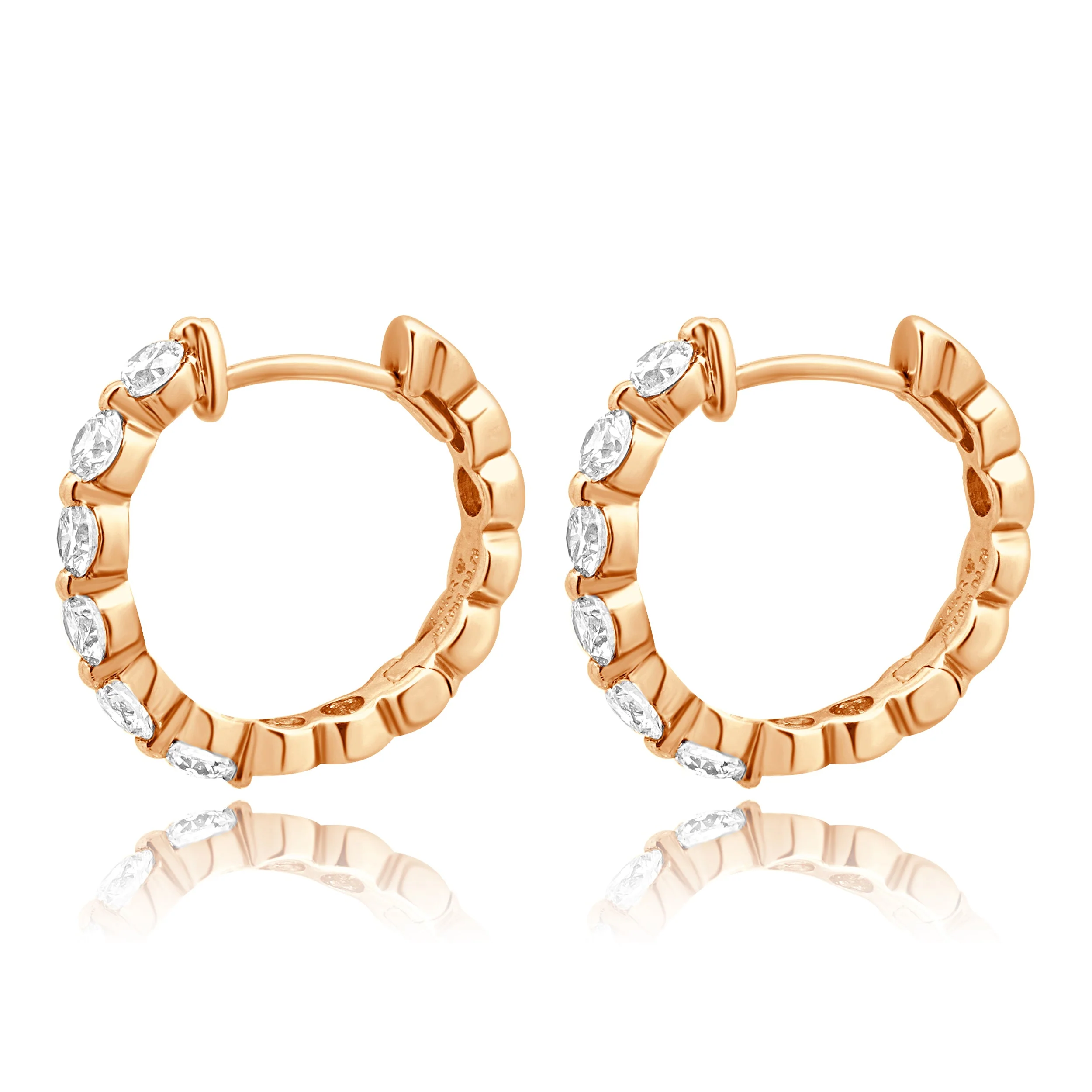 14 Karat Rose Gold Diamond Huggies Earrings - Image 2