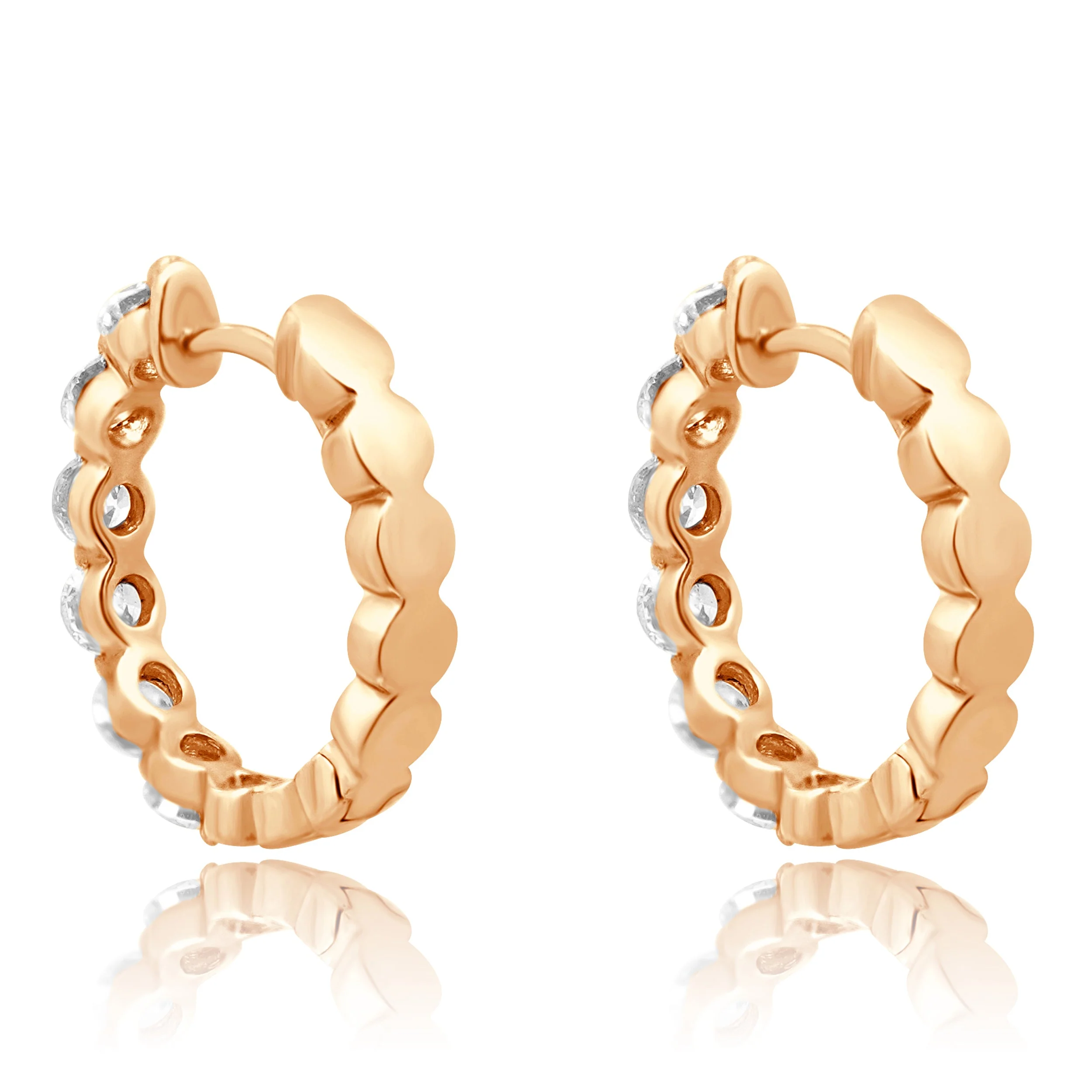 14 Karat Rose Gold Diamond Huggies Earrings - Image 3