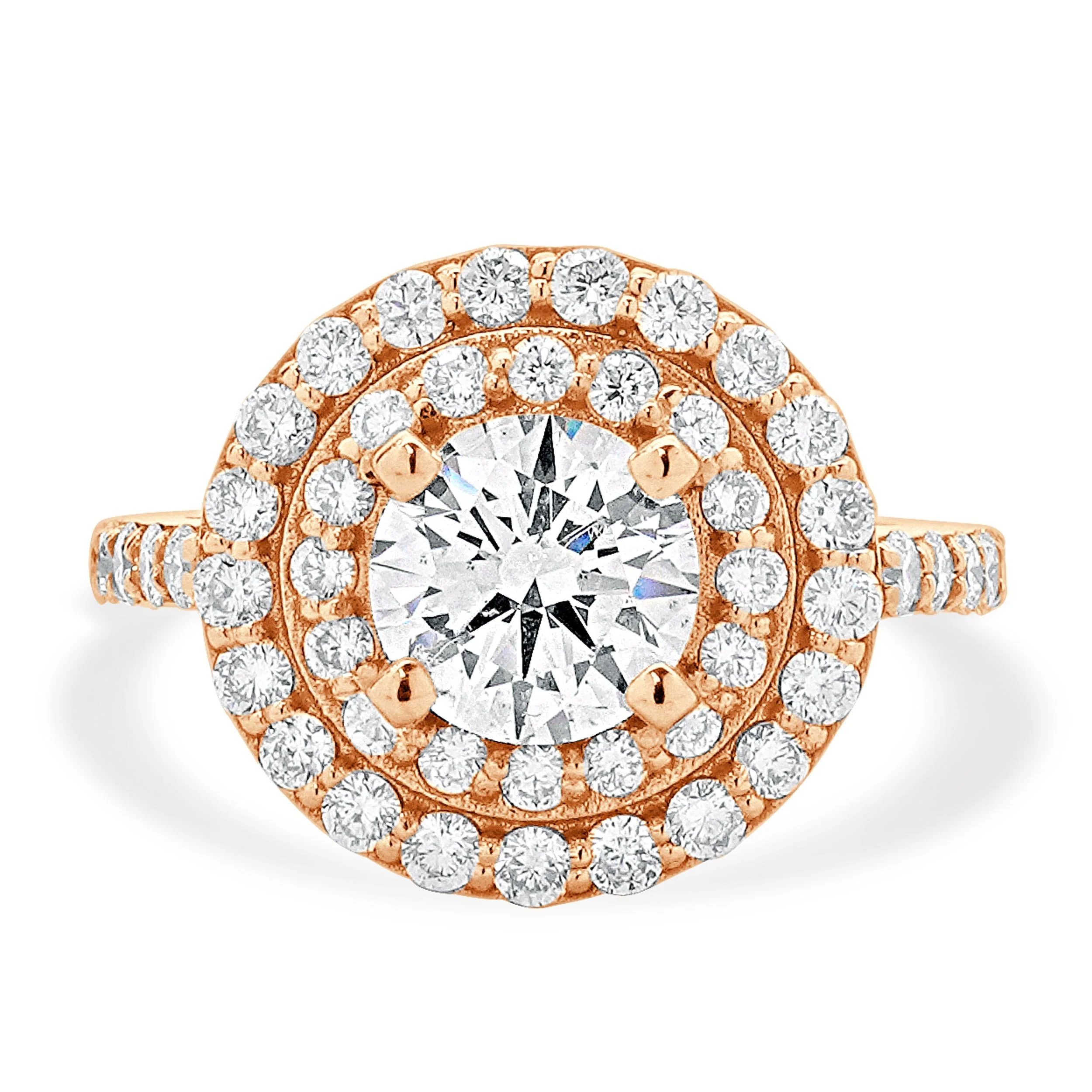 14 Karat Rose Gold Double Halo Round Diamond Engagement Ring