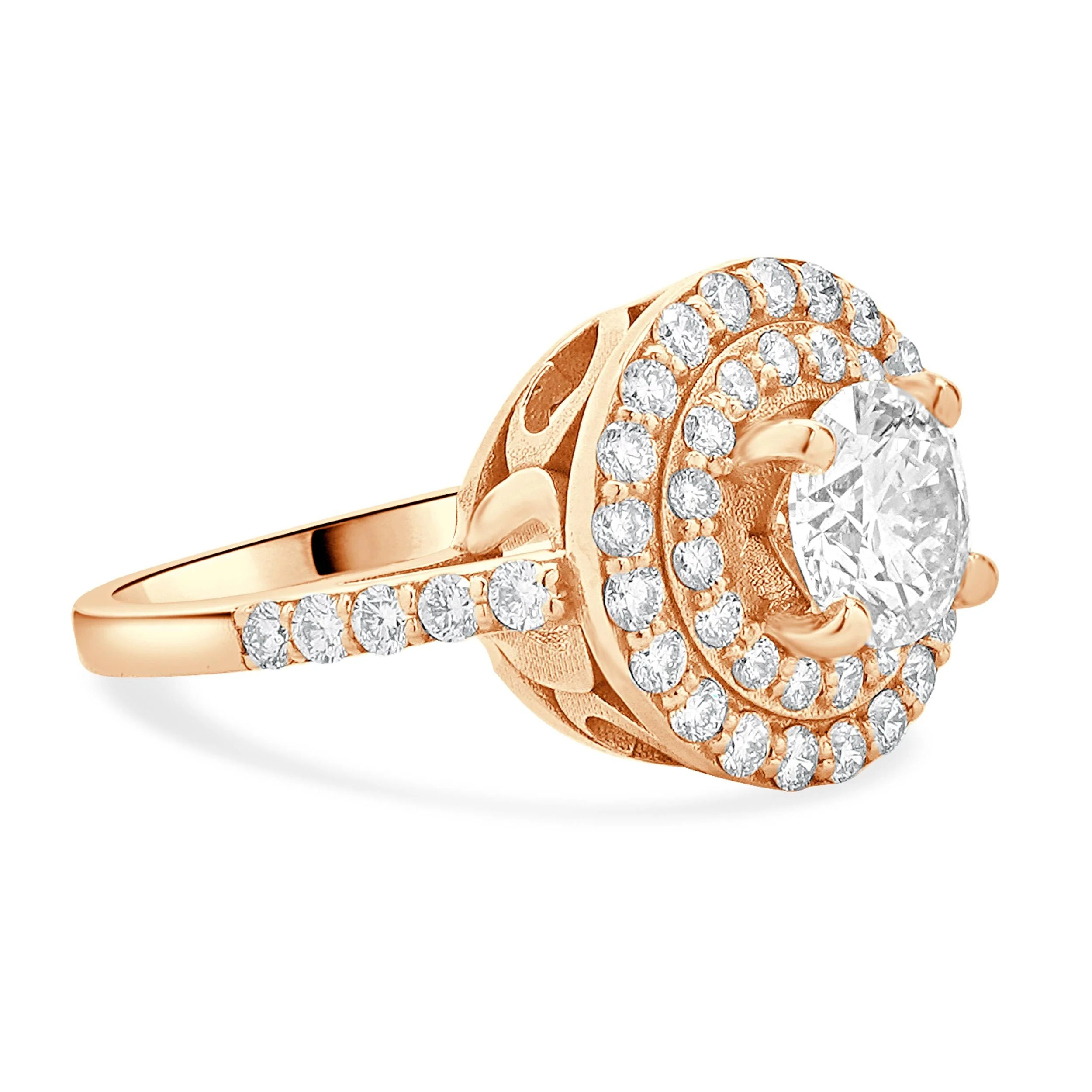 14 Karat Rose Gold Double Halo Round Diamond Engagement Ring - Image 3