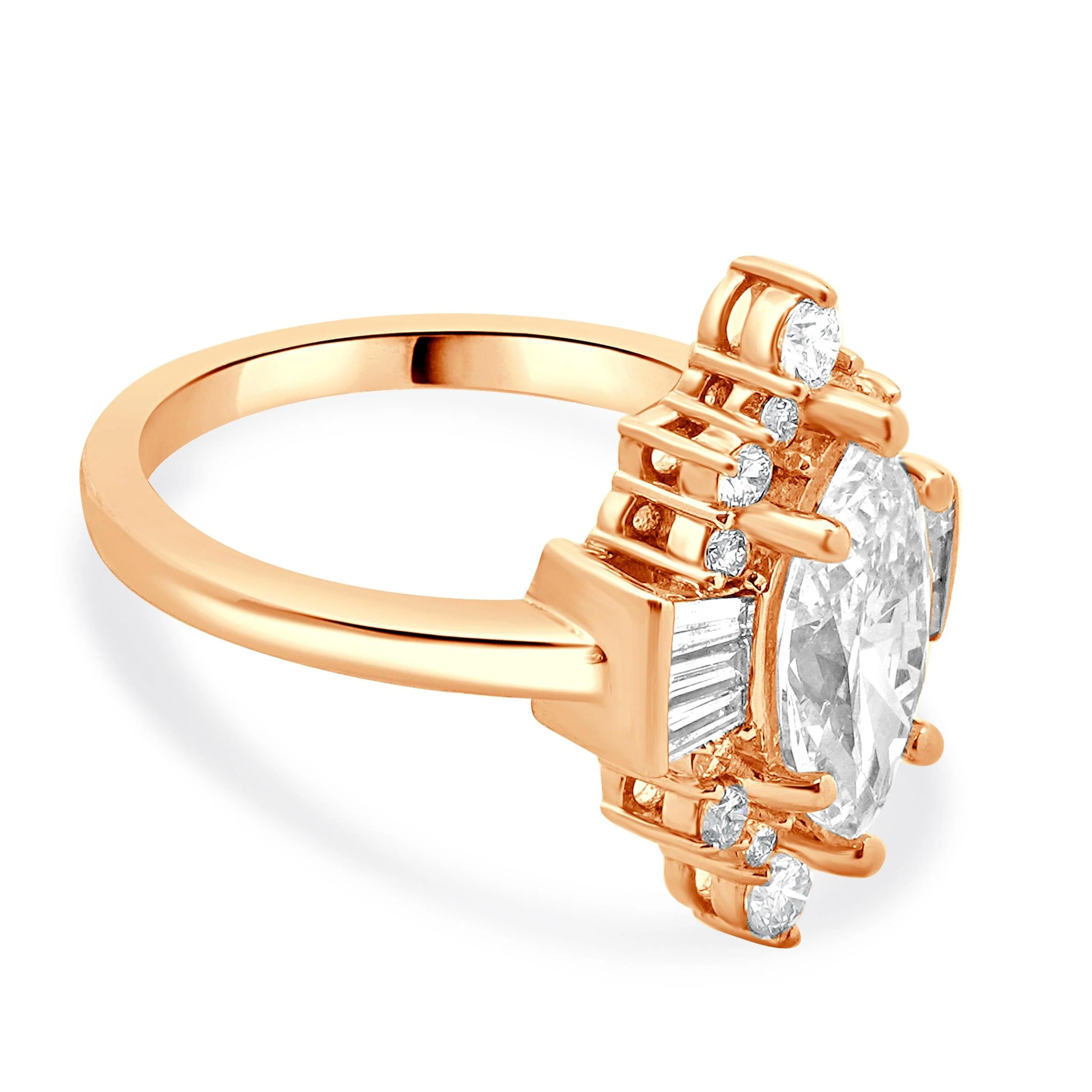 14 Karat Rose Gold Marquise Cut Diamond Engagement Ring - Image 4