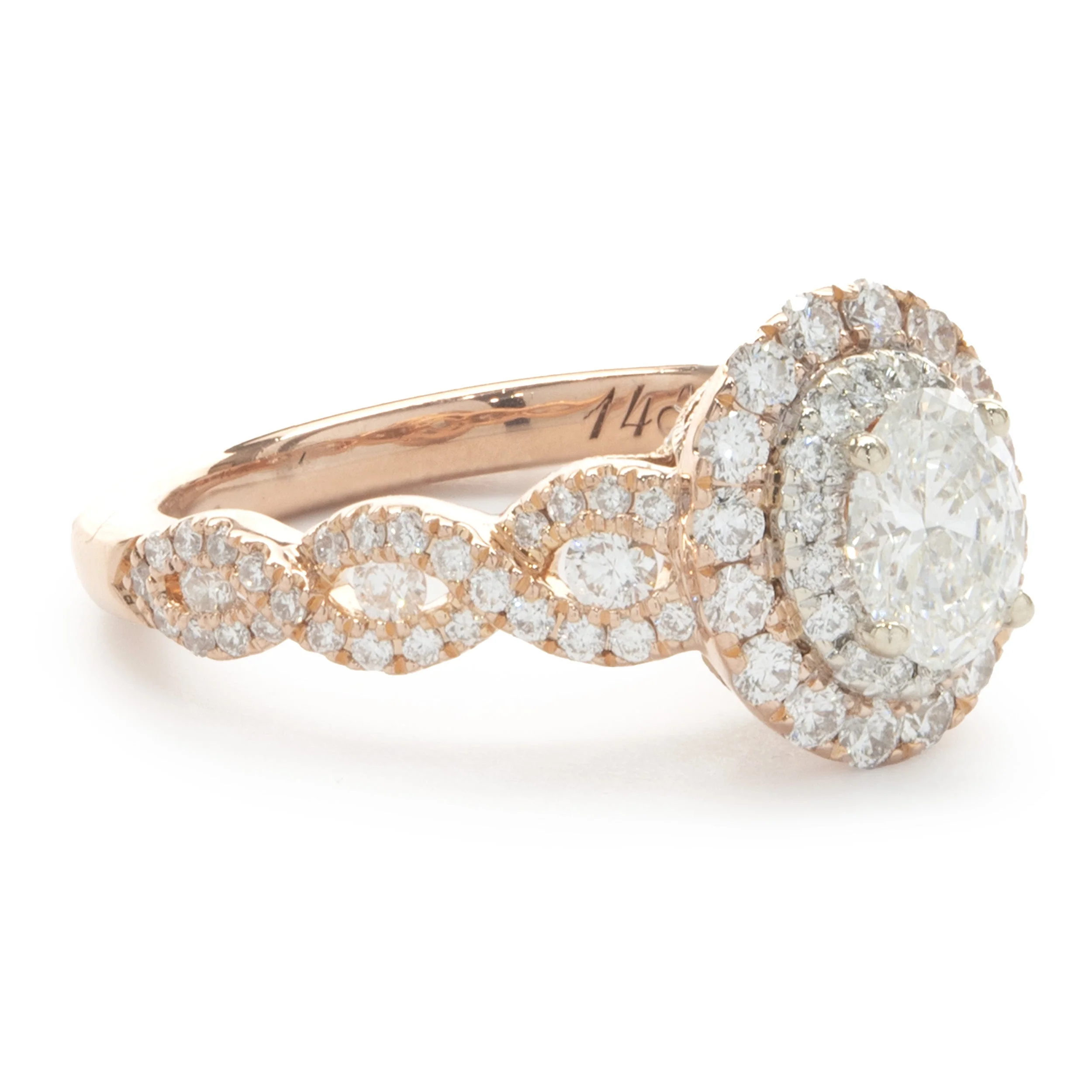 14 Karat Rose Gold Oval Diamond Engagement Ring - Image 2