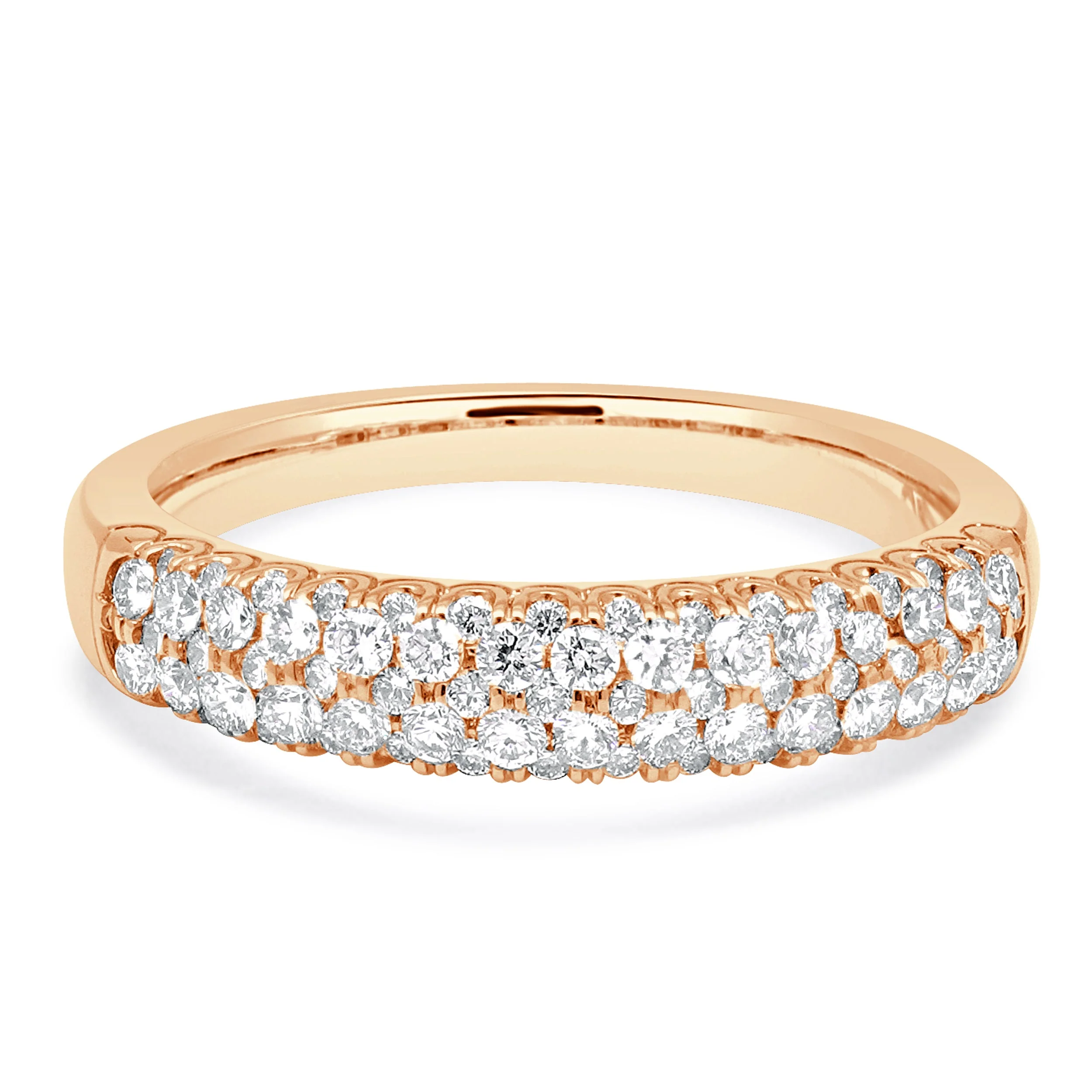 14 Karat Rose Gold Pave Two Row Diamond Band
