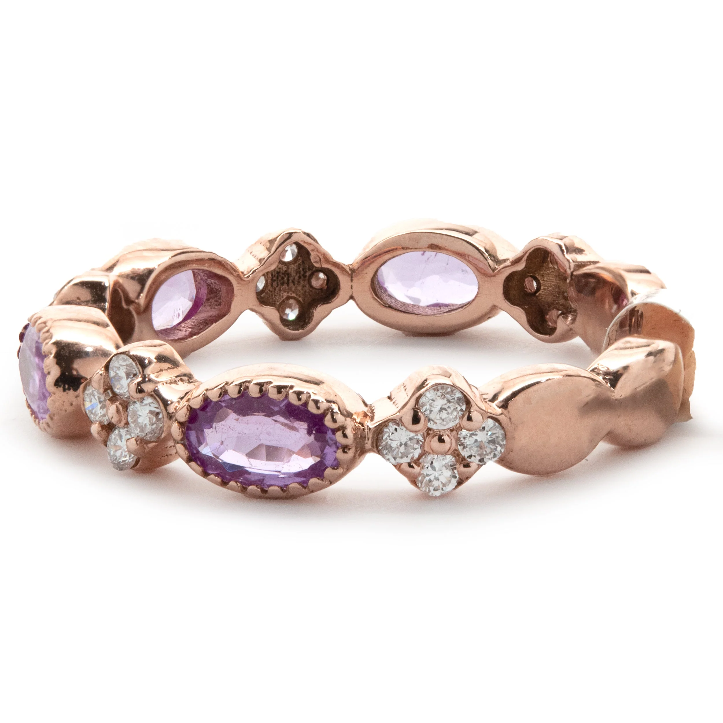 14 Karat Rose Gold Pink Sapphire and Diamond Star Band - Image 3