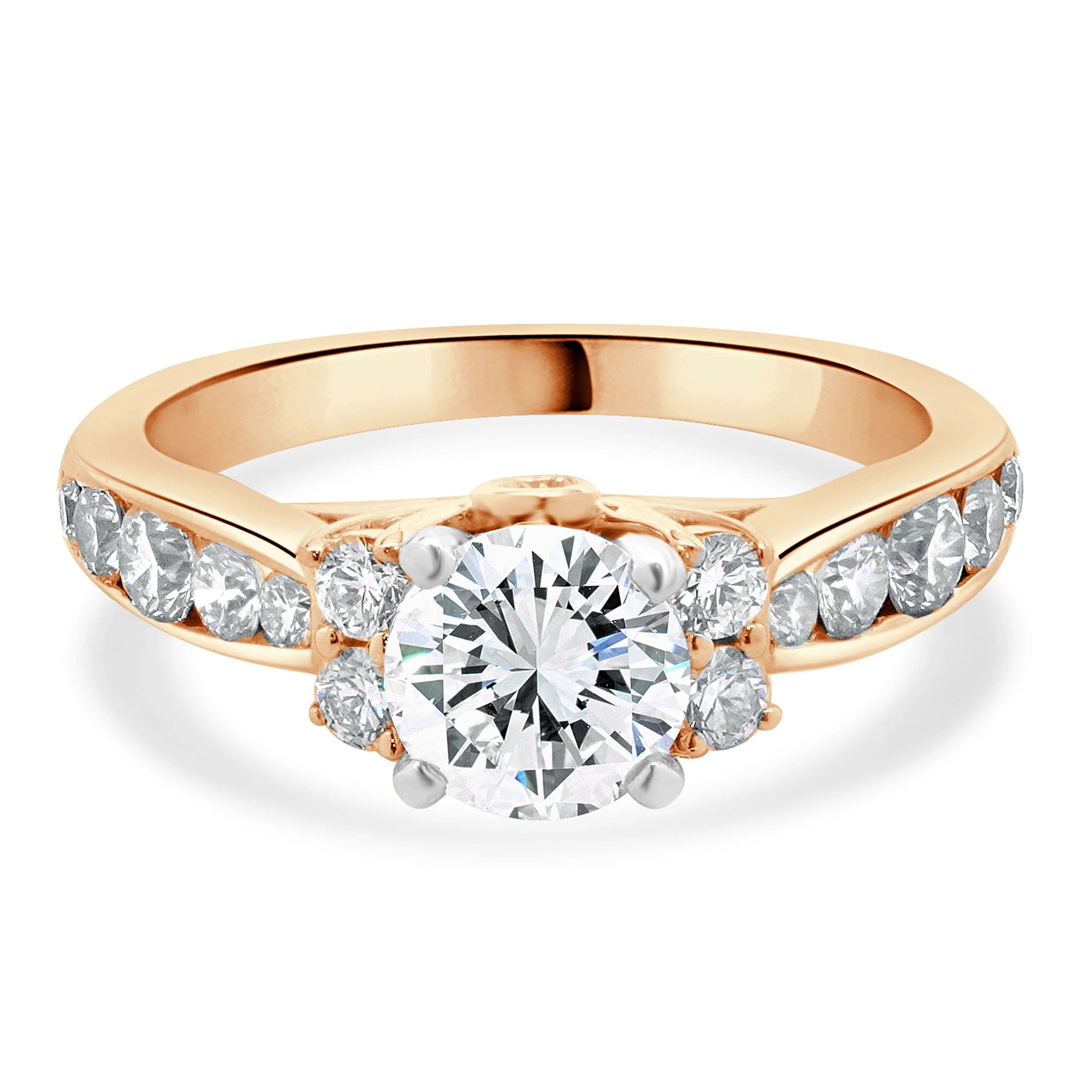 14 Karat Rose Gold & Platinum Round Brilliant Cut Diamond Engagement Ring