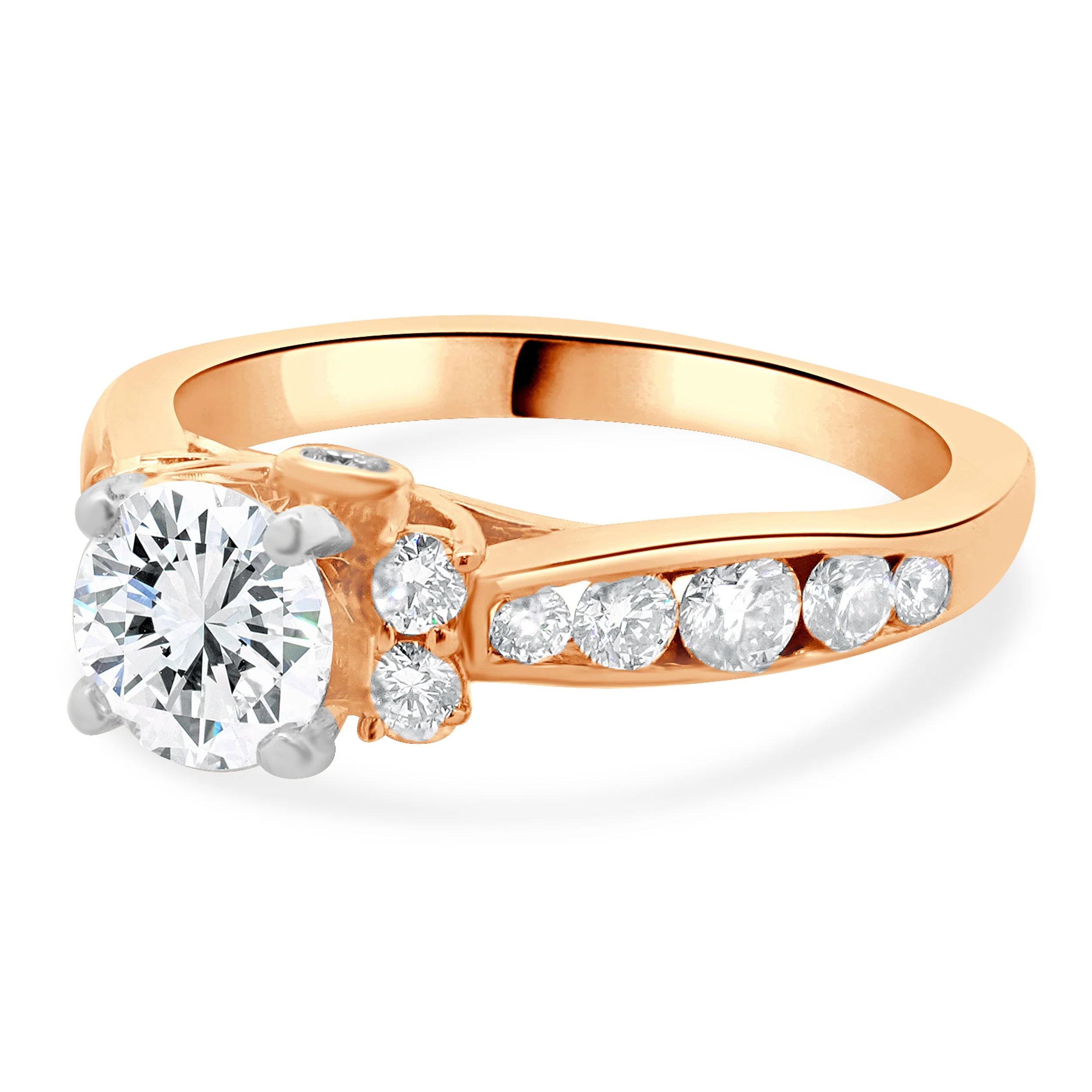 14 Karat Rose Gold & Platinum Round Brilliant Cut Diamond Engagement Ring - Image 4