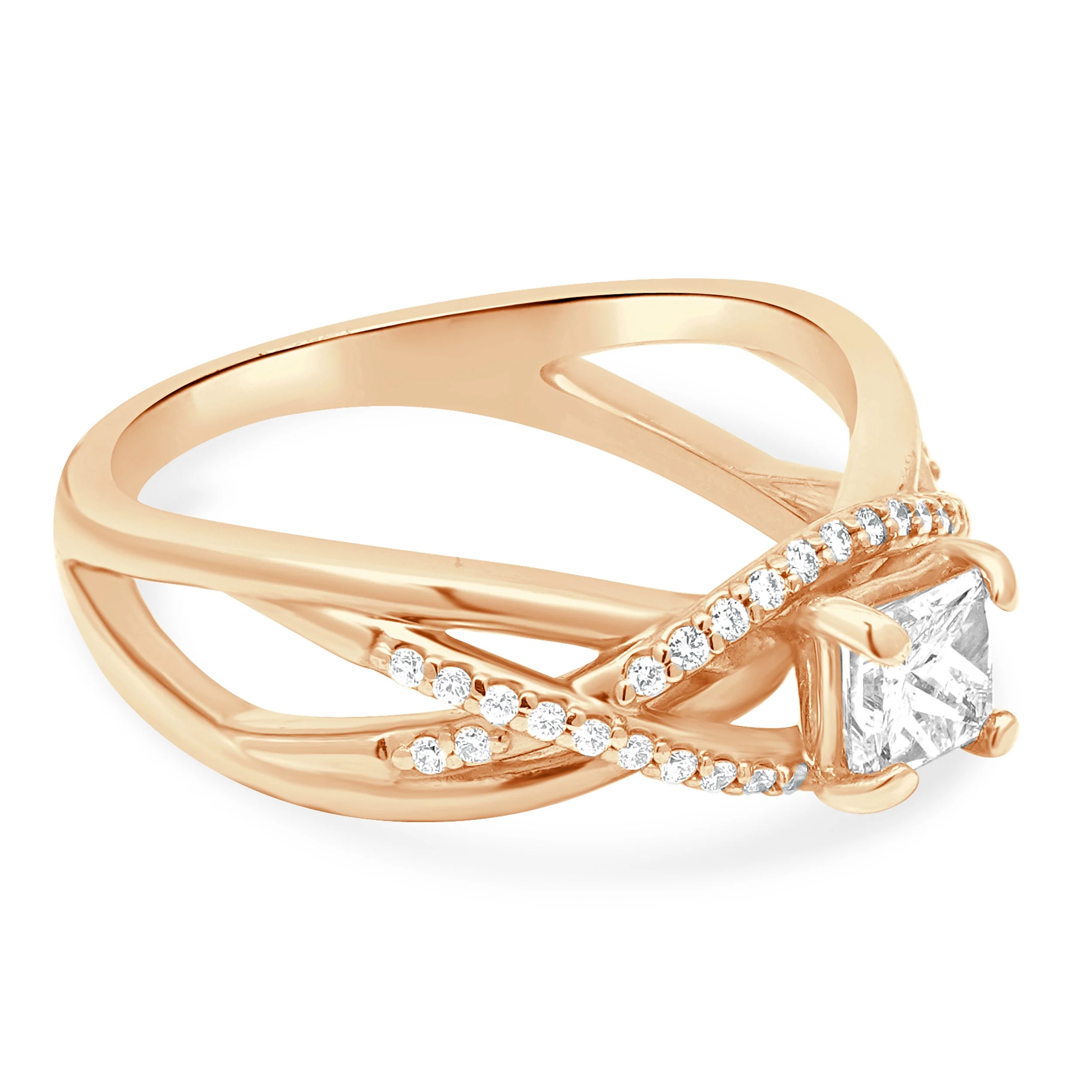 14 Karat Rose Gold Princess Cut Diamond Ring w/ Braided Shank - Image 3