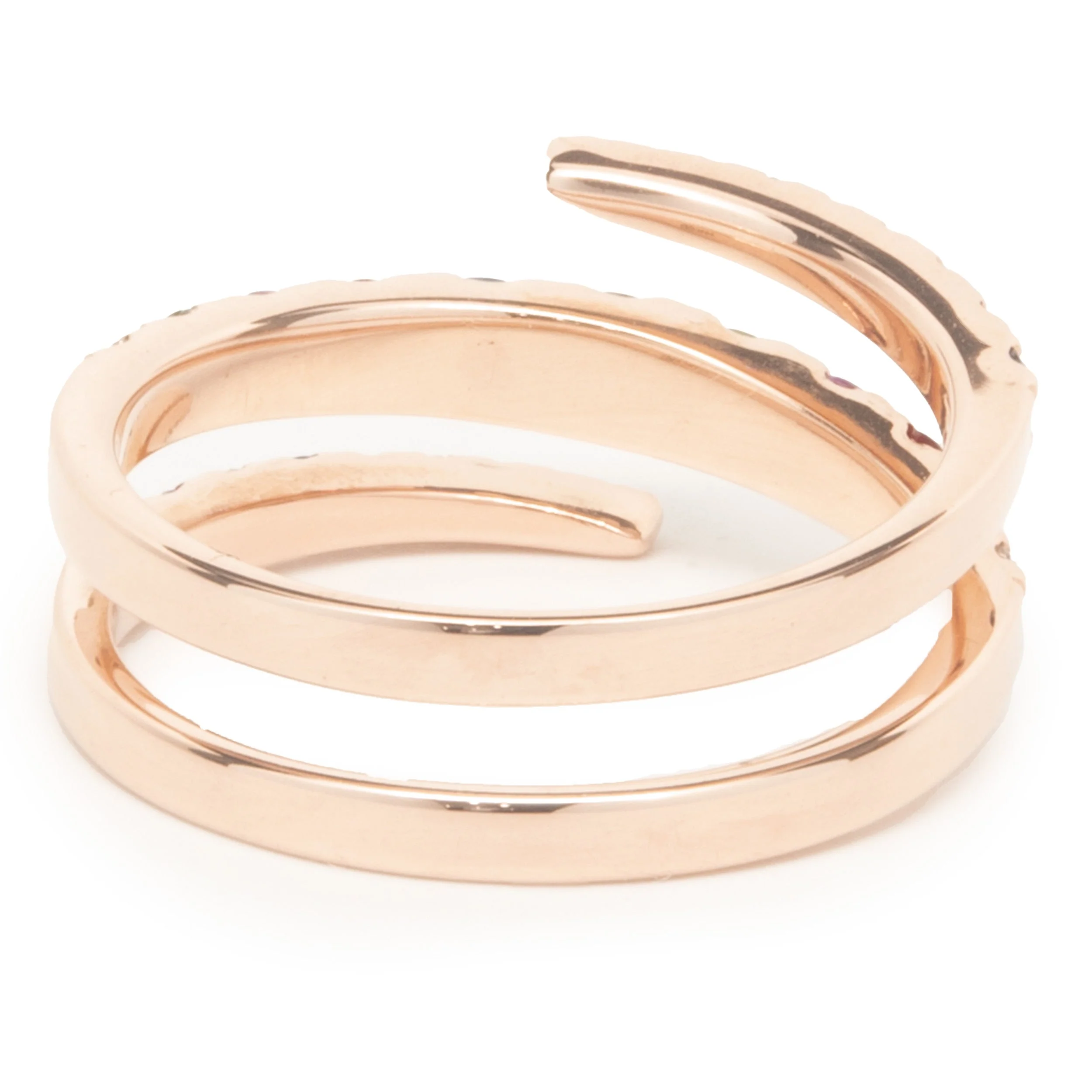 14 Karat Rose Gold Rainbow Sapphire and Diamond Bypass Ring - Image 4