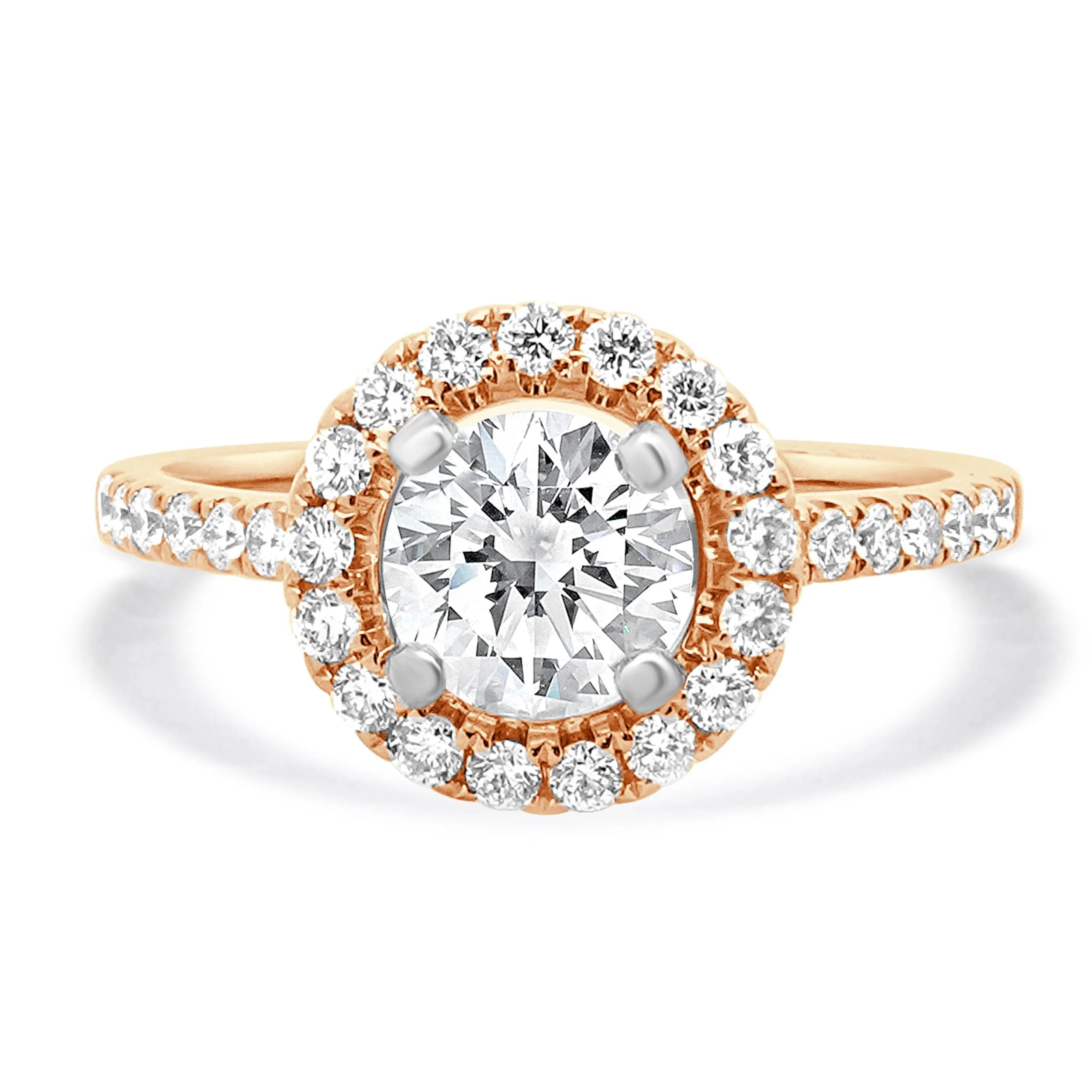 14 Karat Rose Gold Round Brilliant Cut Diamond Engagement Ring