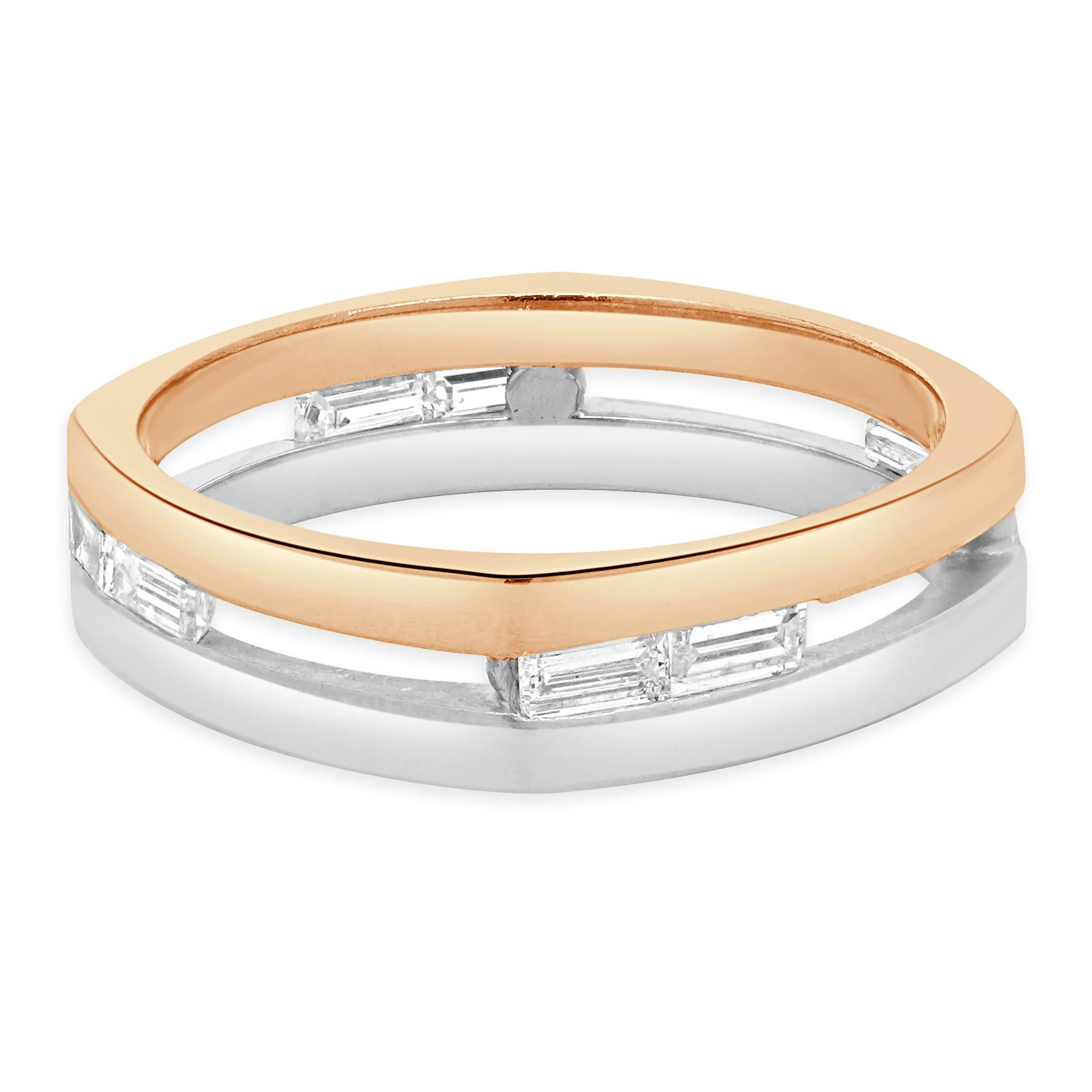 14 Karat Rose & White Gold Channel Set Baguette Cut Diamond Ring - Image 2
