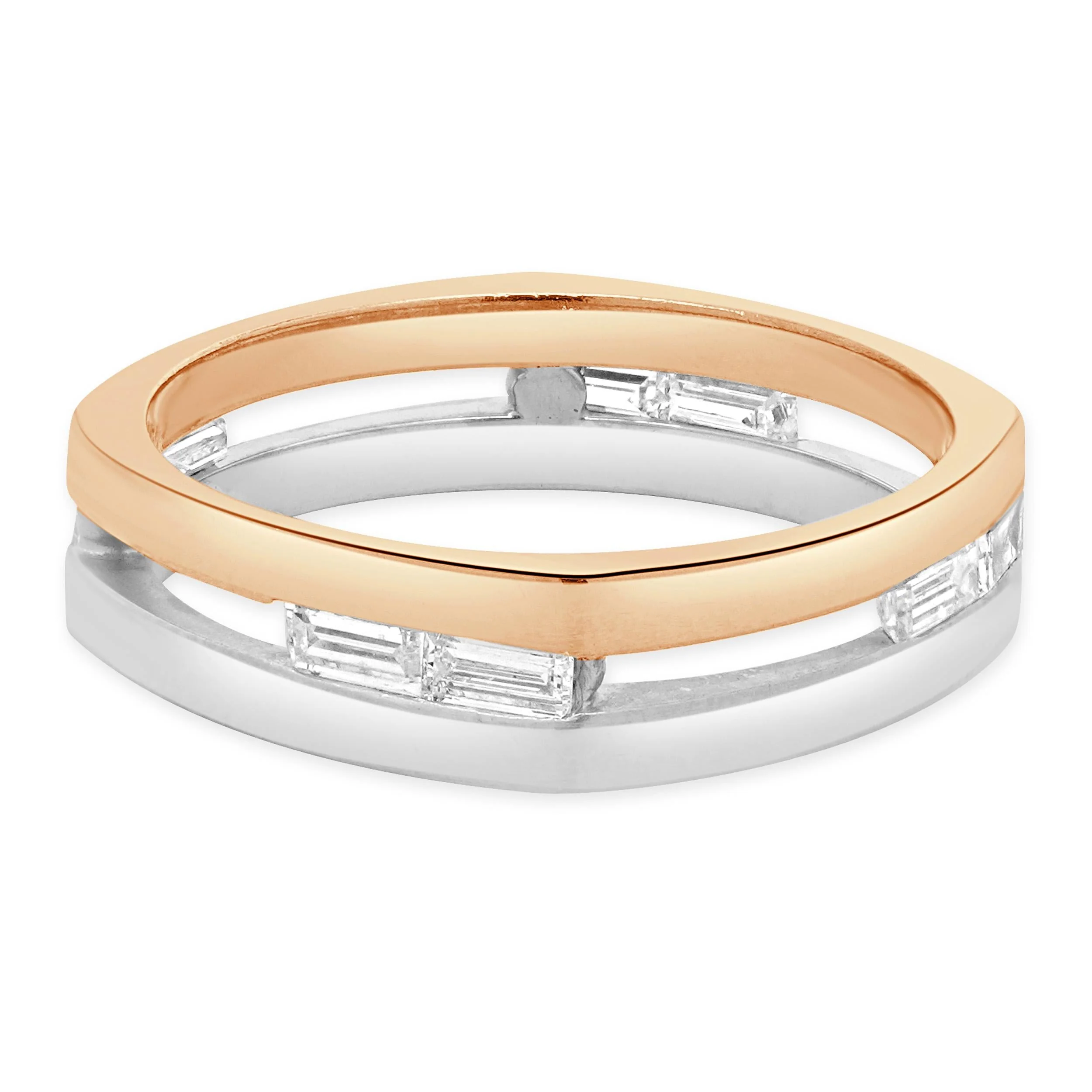 14 Karat Rose & White Gold Channel Set Baguette Cut Diamond Ring - Image 3