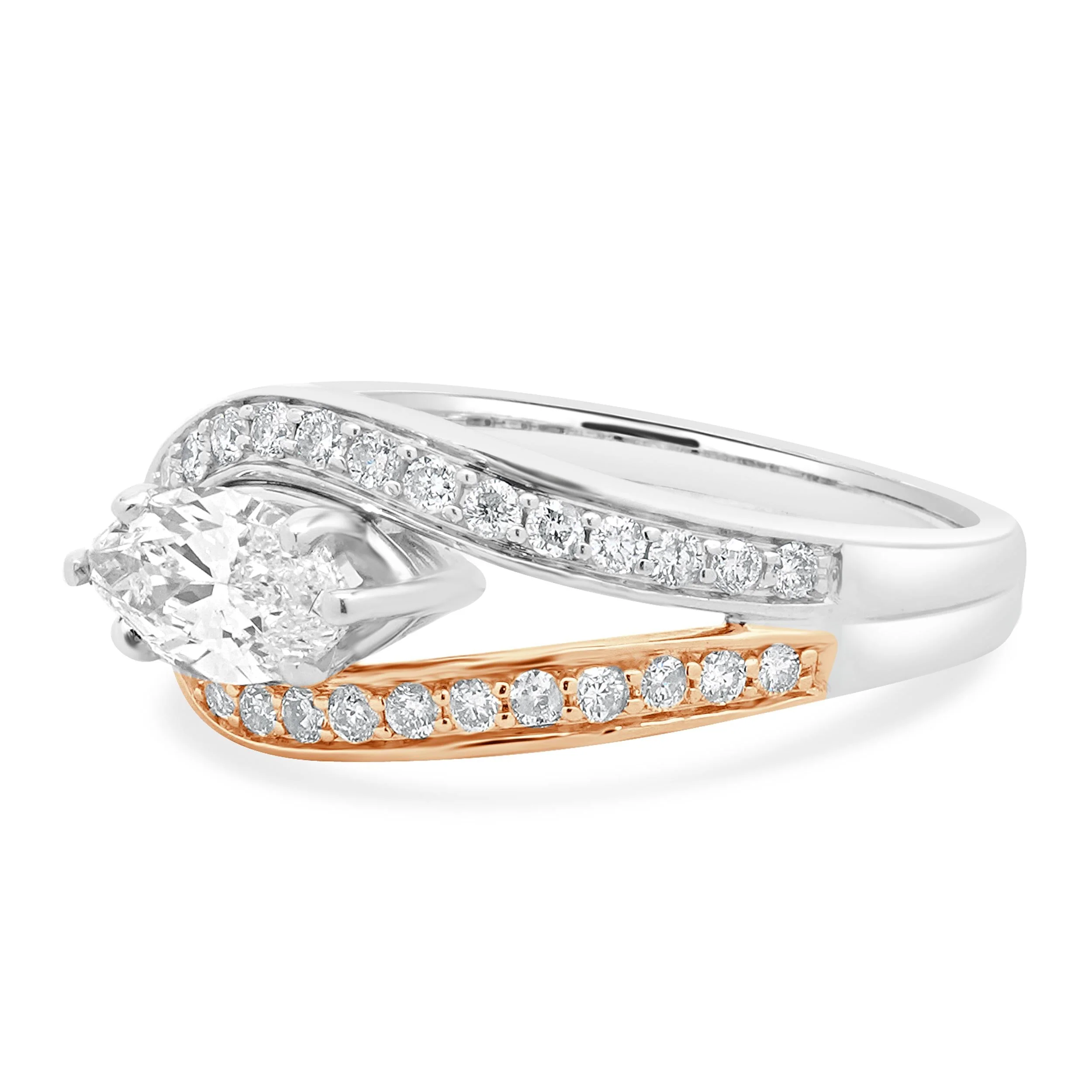 14 Karat Rose & White Gold Marquise Cut Diamond Engagement Ring - Image 2