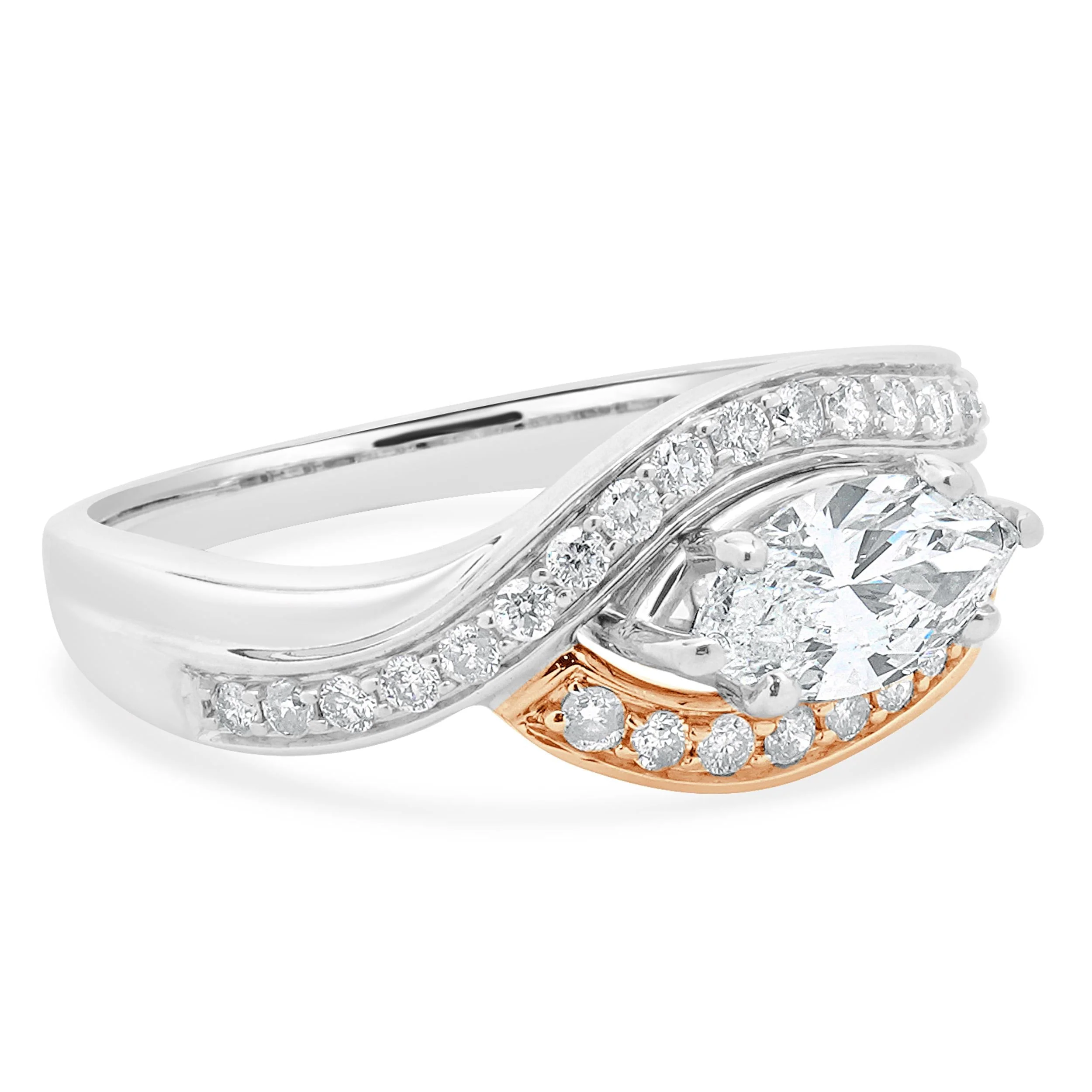 14 Karat Rose & White Gold Marquise Cut Diamond Engagement Ring - Image 3