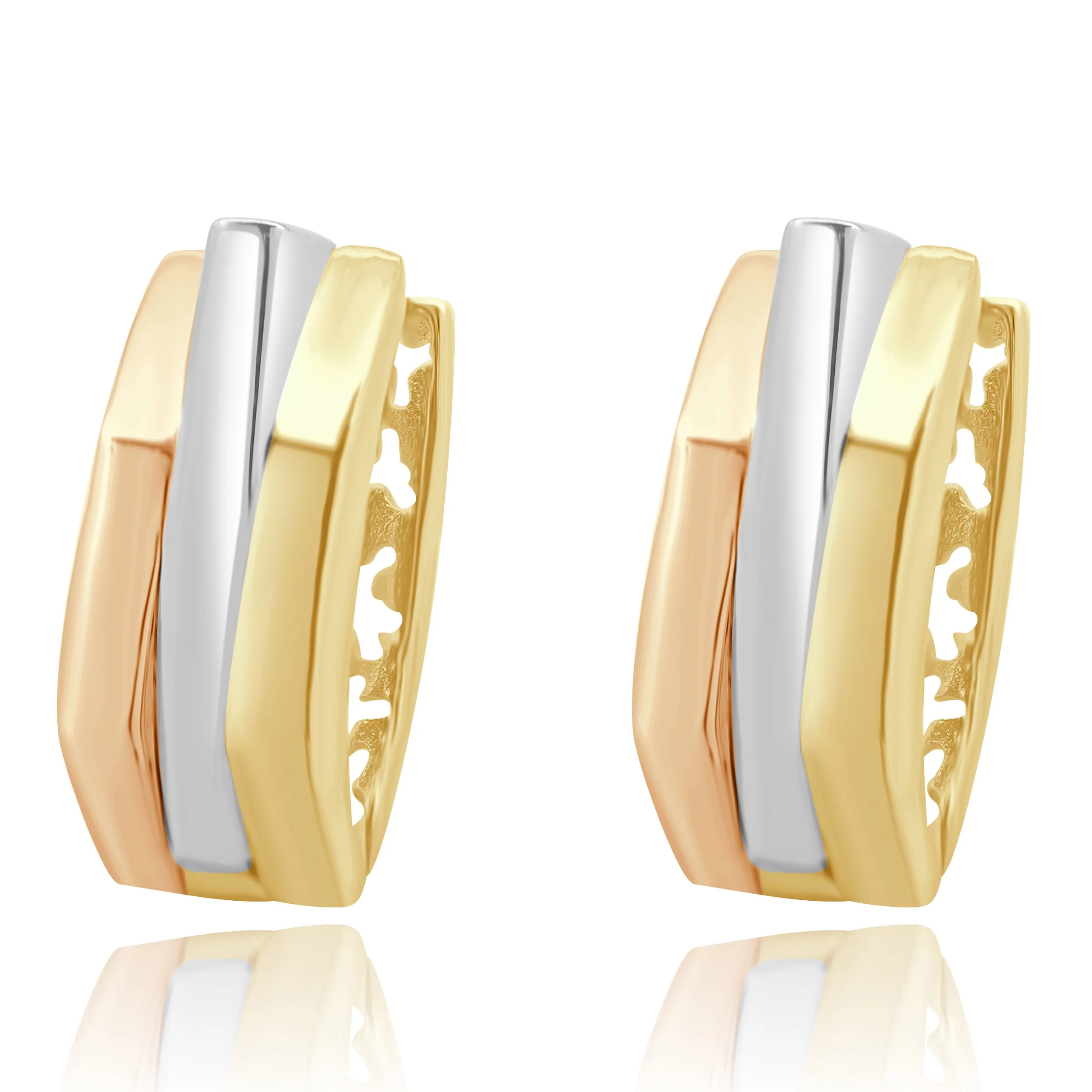 14 Karat Tri-Tone Yellow, White, and Rose Gold Modernist Hoop Earrings