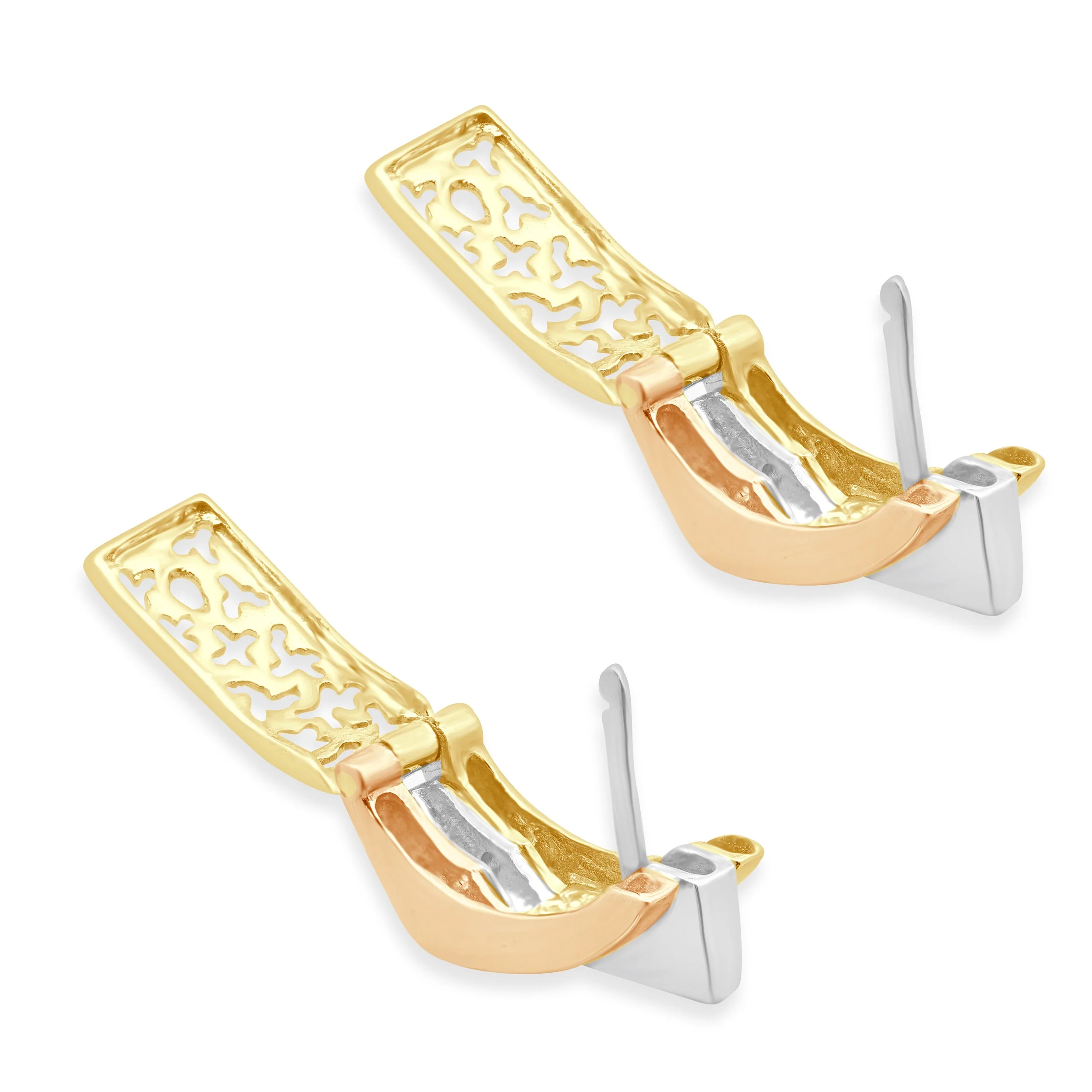 14 Karat Tri-Tone Yellow, White, and Rose Gold Modernist Hoop Earrings - Image 4