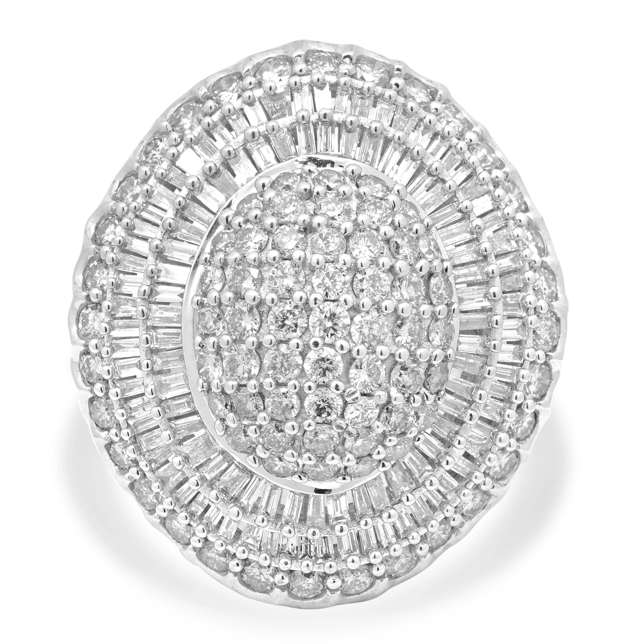 14 Karat Two-Tone Baguette & Round Brilliant Diamond Cluster Ring