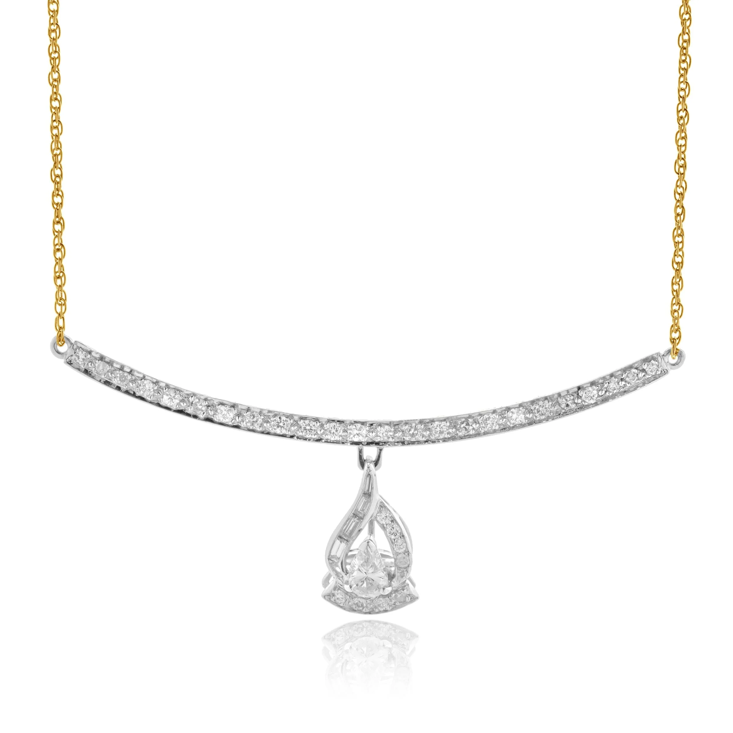 14 Karat Two Tone Diamond Bar Drop Necklace