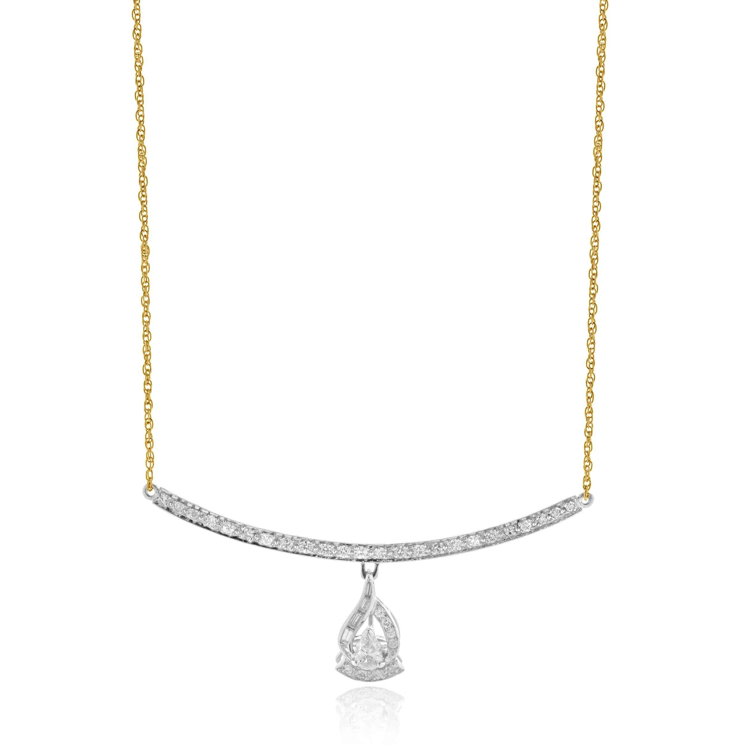 14 Karat Two Tone Diamond Bar Drop Necklace - Image 2