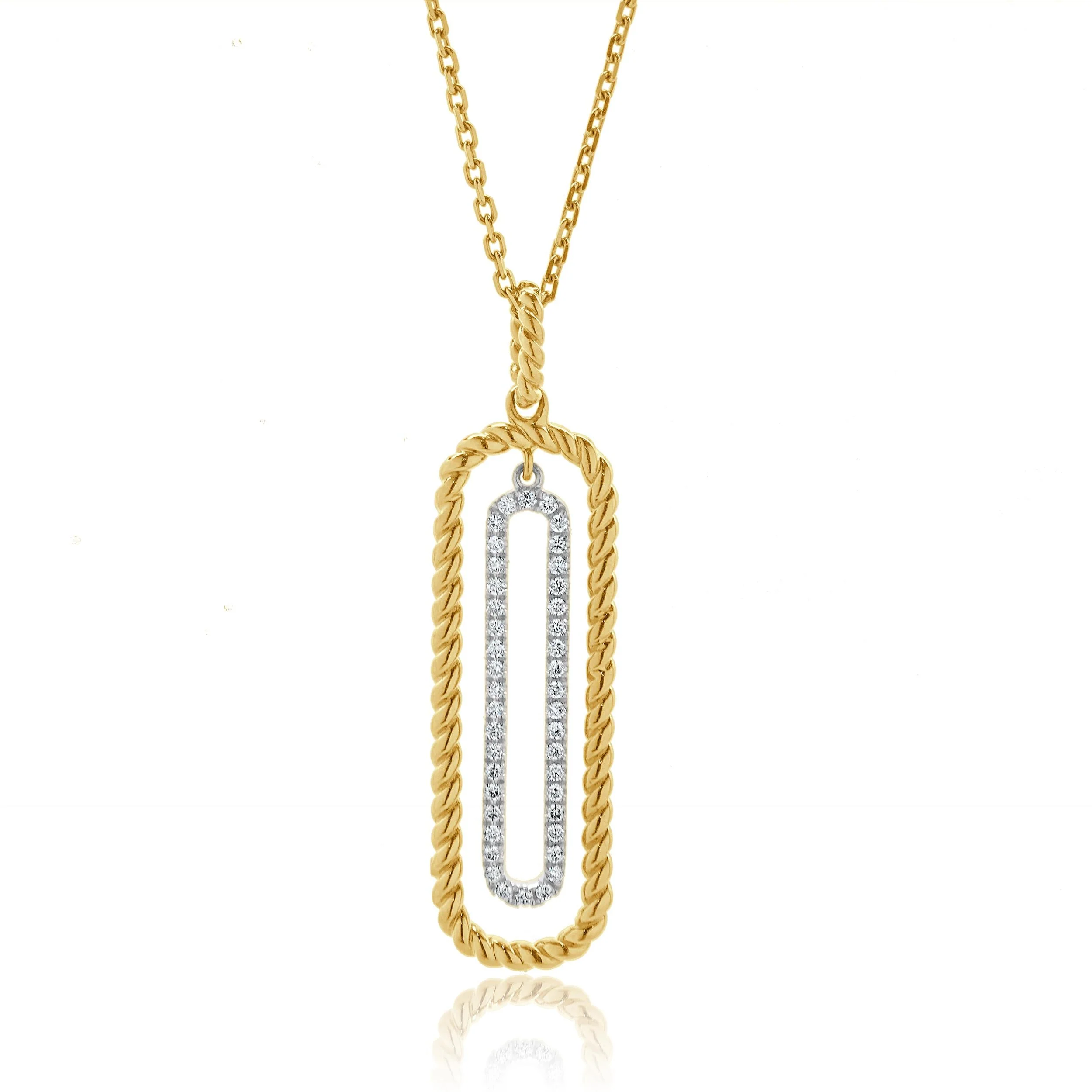 14 Karat Two Tone Gold Open Drop Diamond Necklace - Image 2