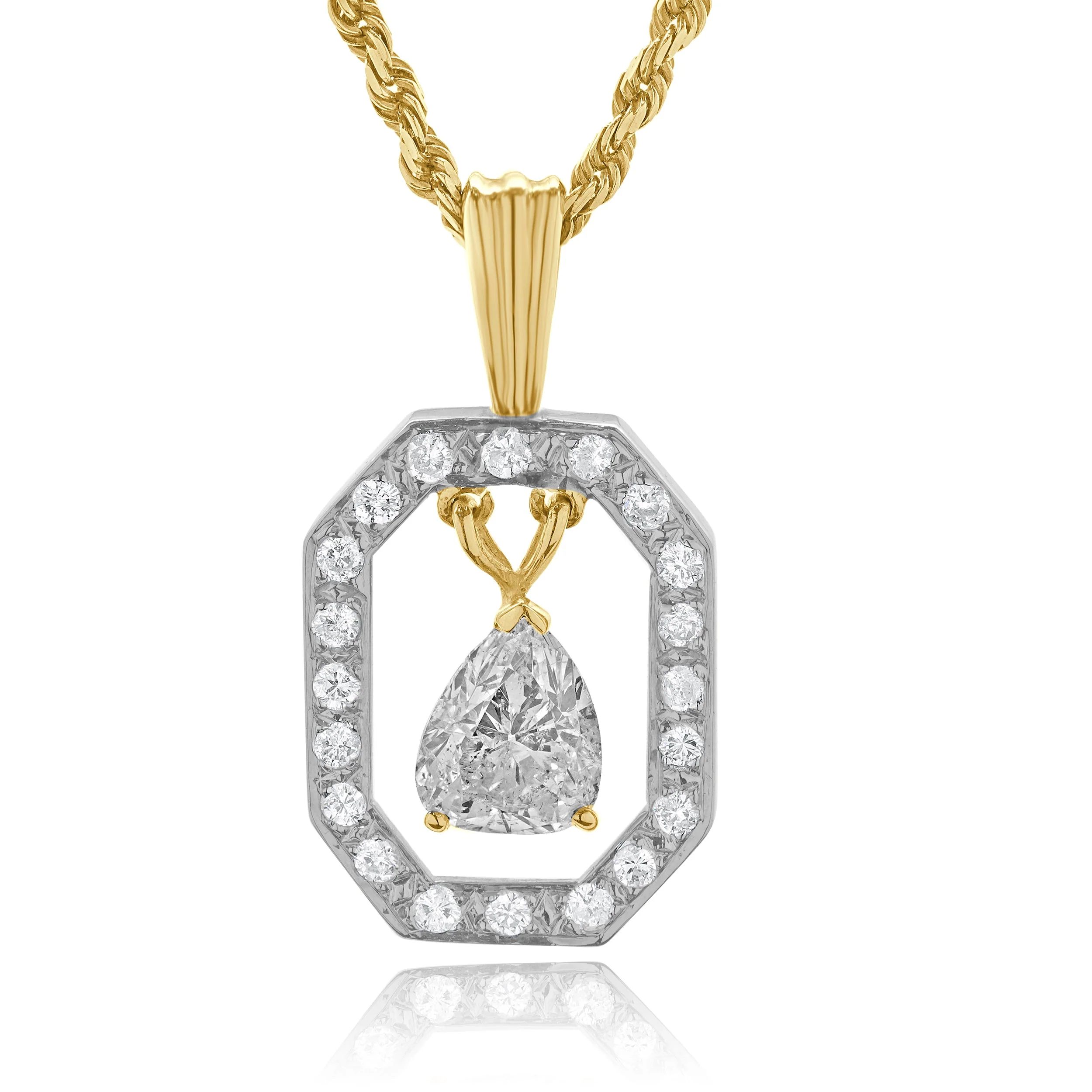 14 Karat Two-tone Pear Shaped Diamond Necklace w/ Rope Chain - Image 2