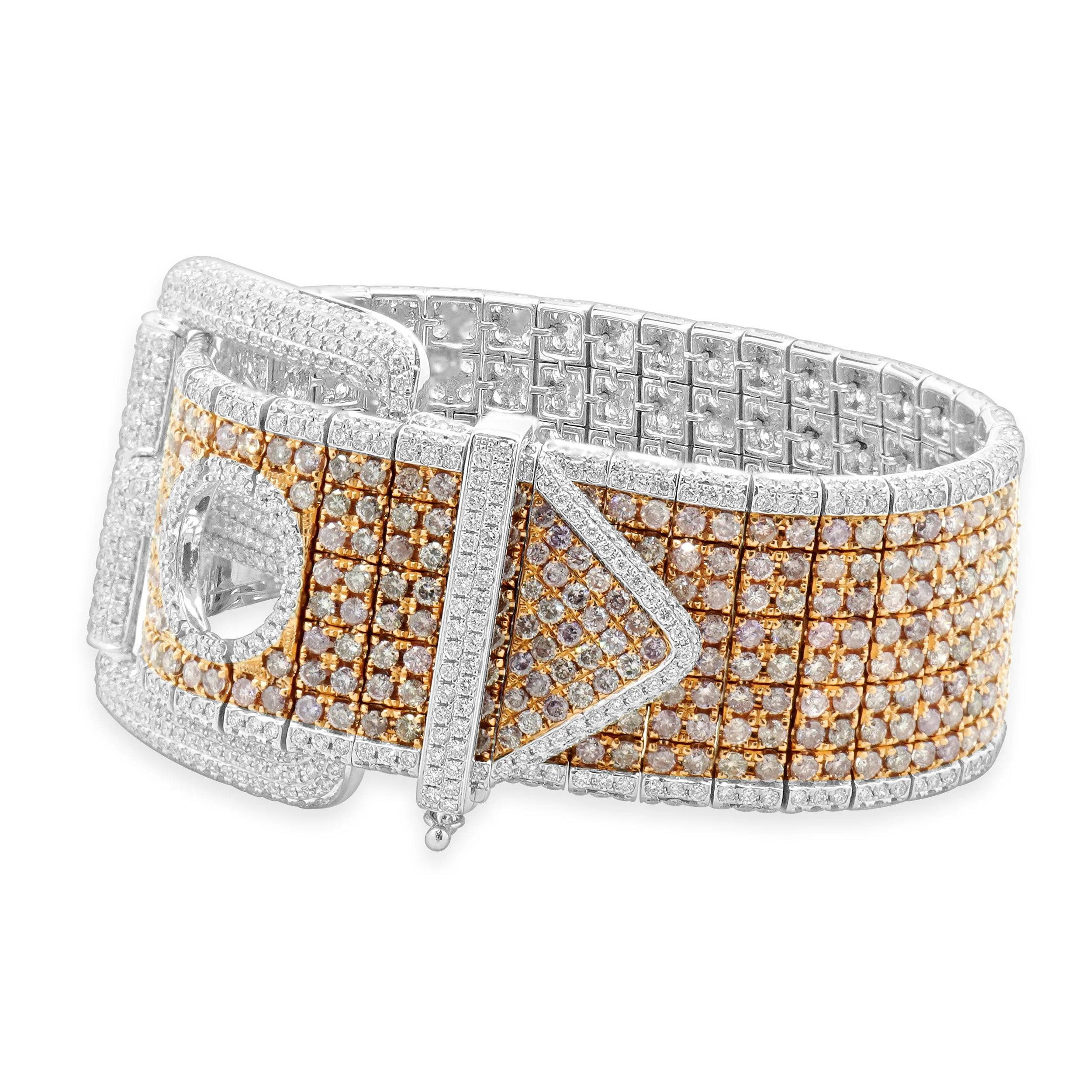 14 Karat Two-Tone Pink and White Diamond Belt Buckle Bracelet - Image 2