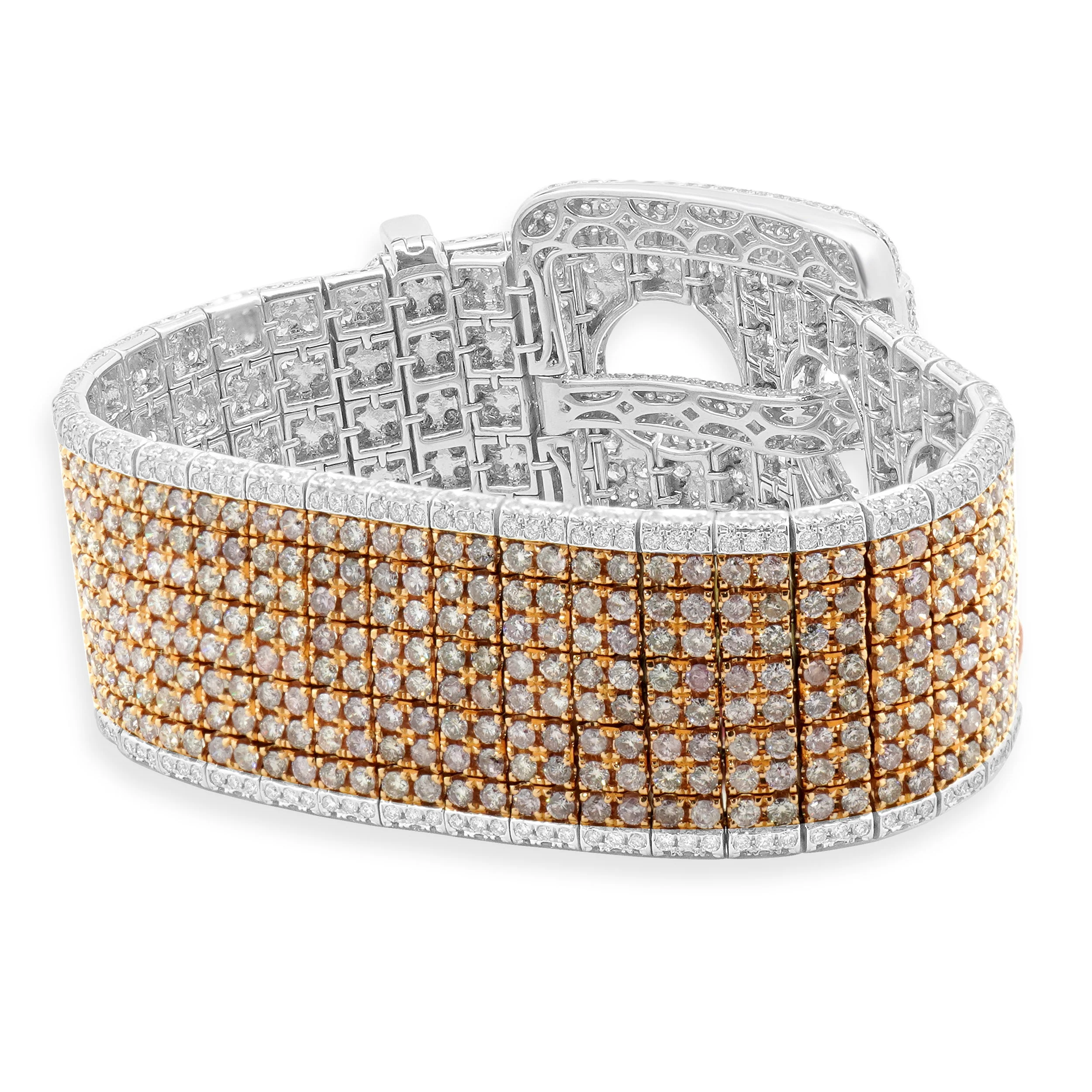 14 Karat Two-Tone Pink and White Diamond Belt Buckle Bracelet - Image 3