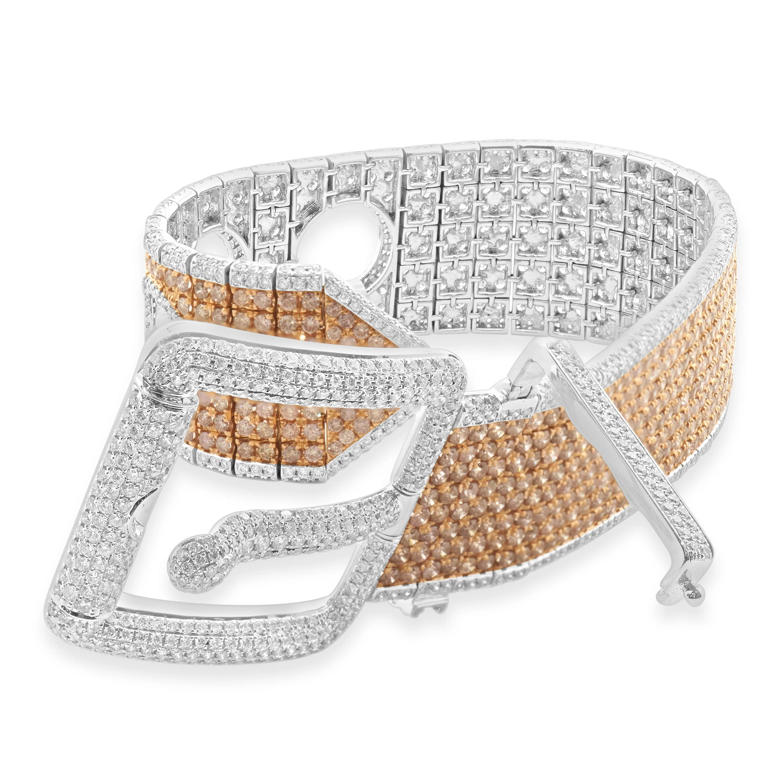 14 Karat Two-Tone Pink and White Diamond Belt Buckle Bracelet - Image 4