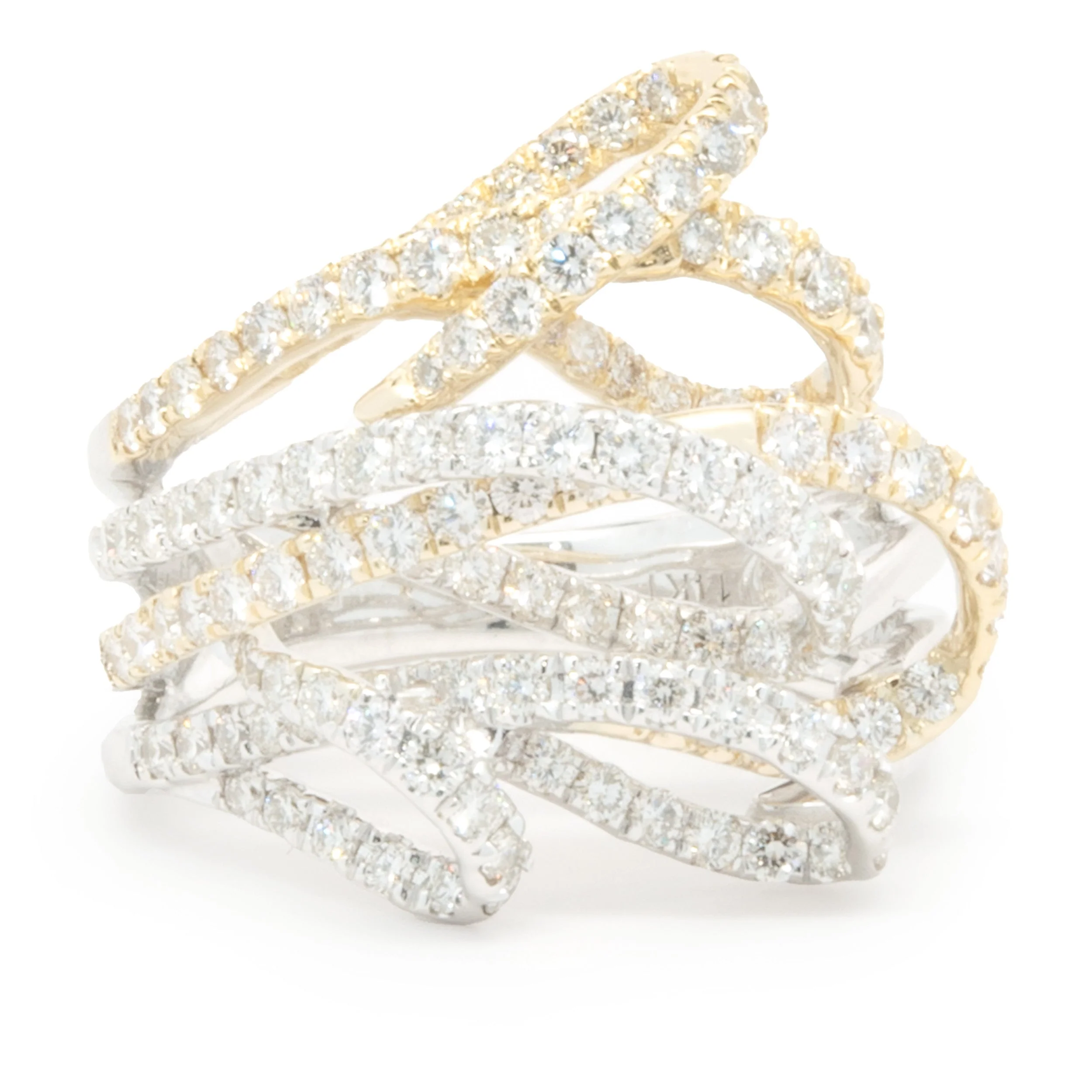 14 Karat White and Yellow Gold Diamond Loop Ring