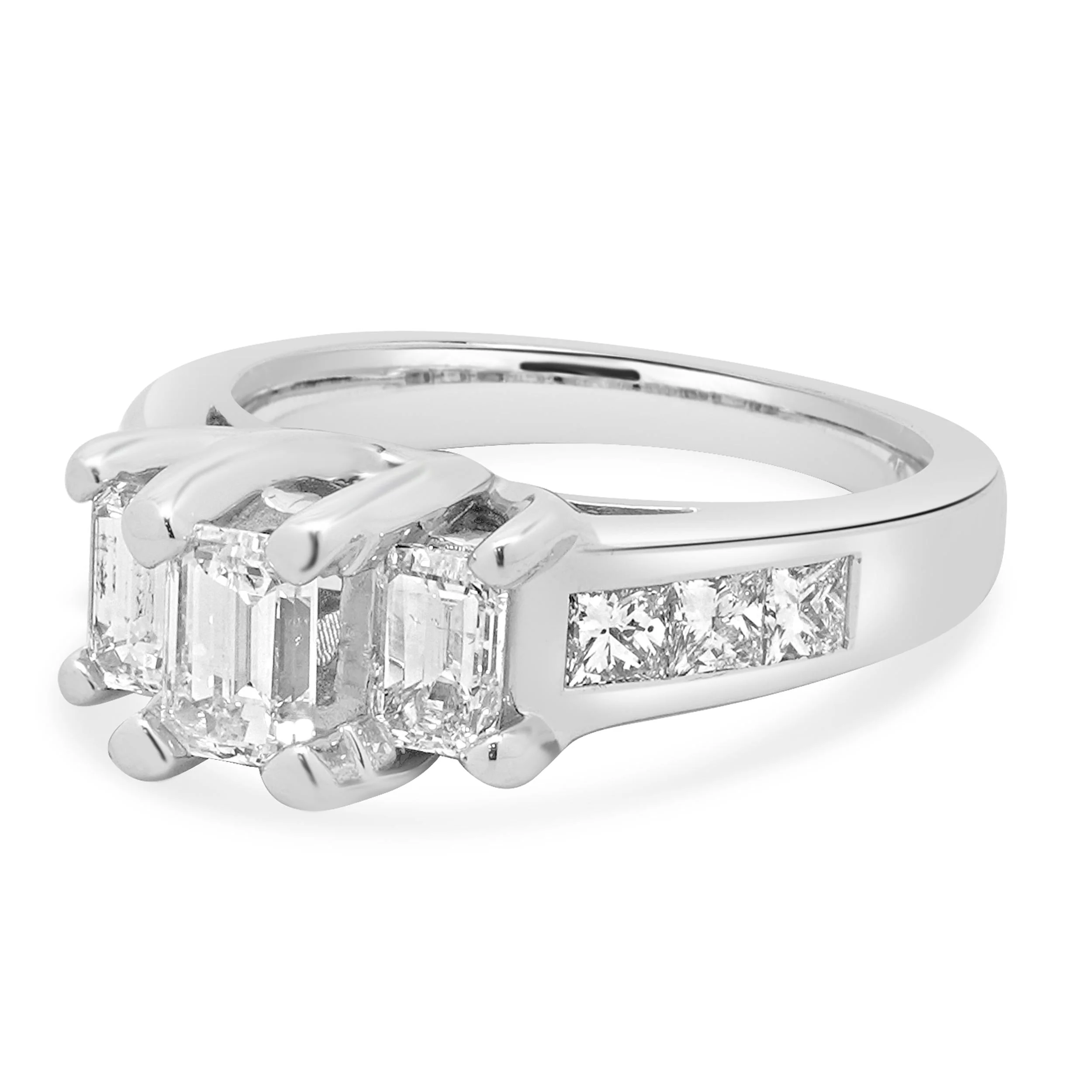 14 Karat White Gold 3 Step Emerald Diamond Engagement Ring - Image 2