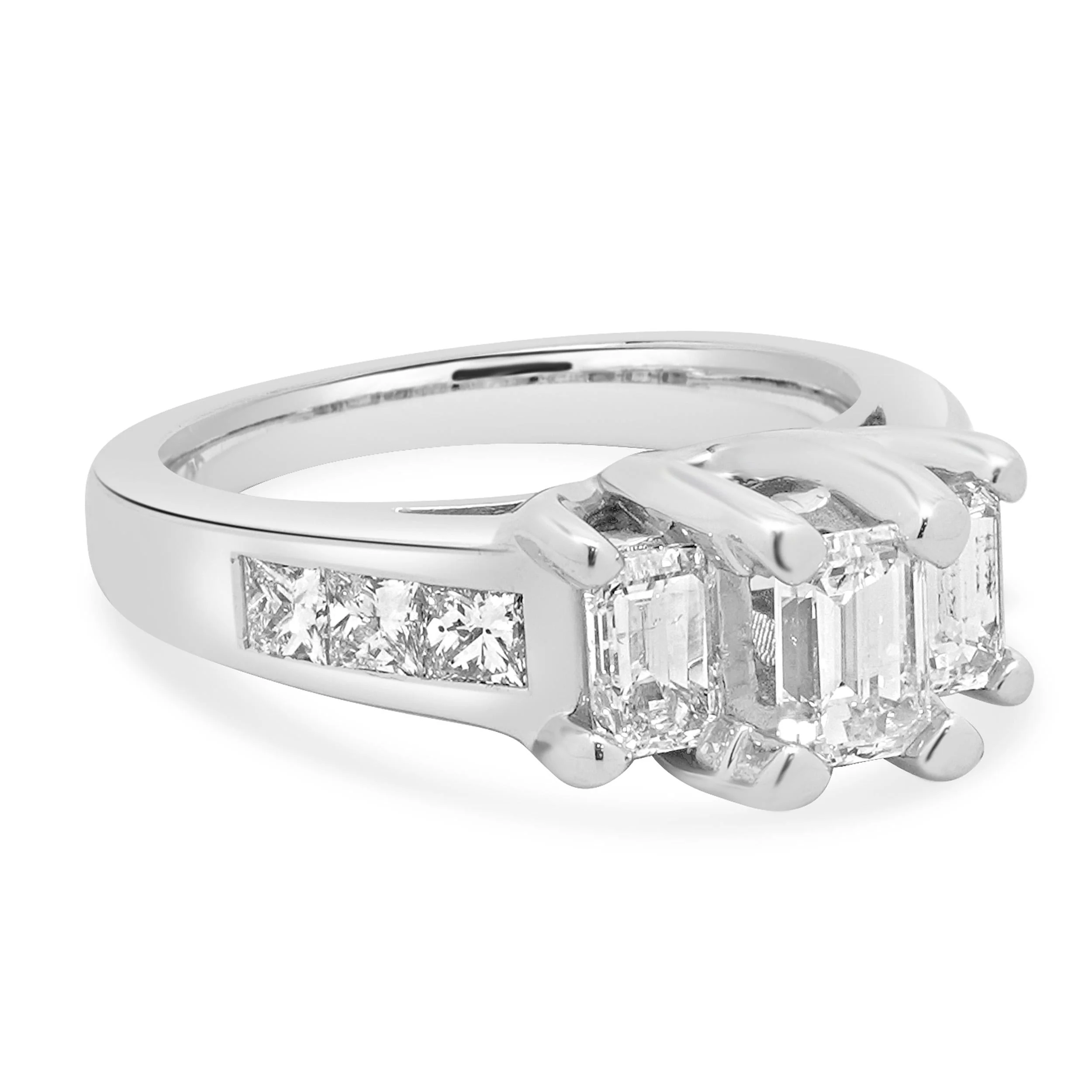 14 Karat White Gold 3 Step Emerald Diamond Engagement Ring - Image 3