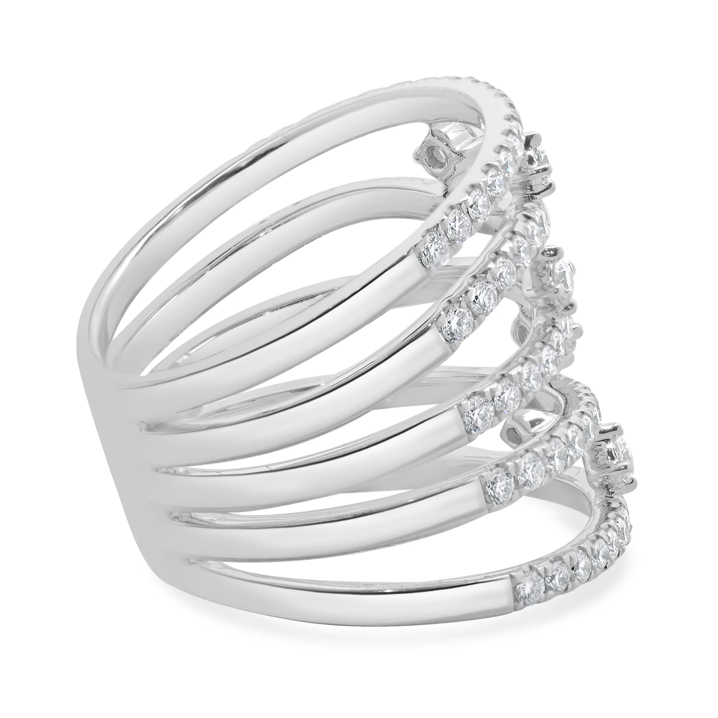 14 Karat White Gold 5 Row Sprinkled Diamond Fashion Ring - Image 4