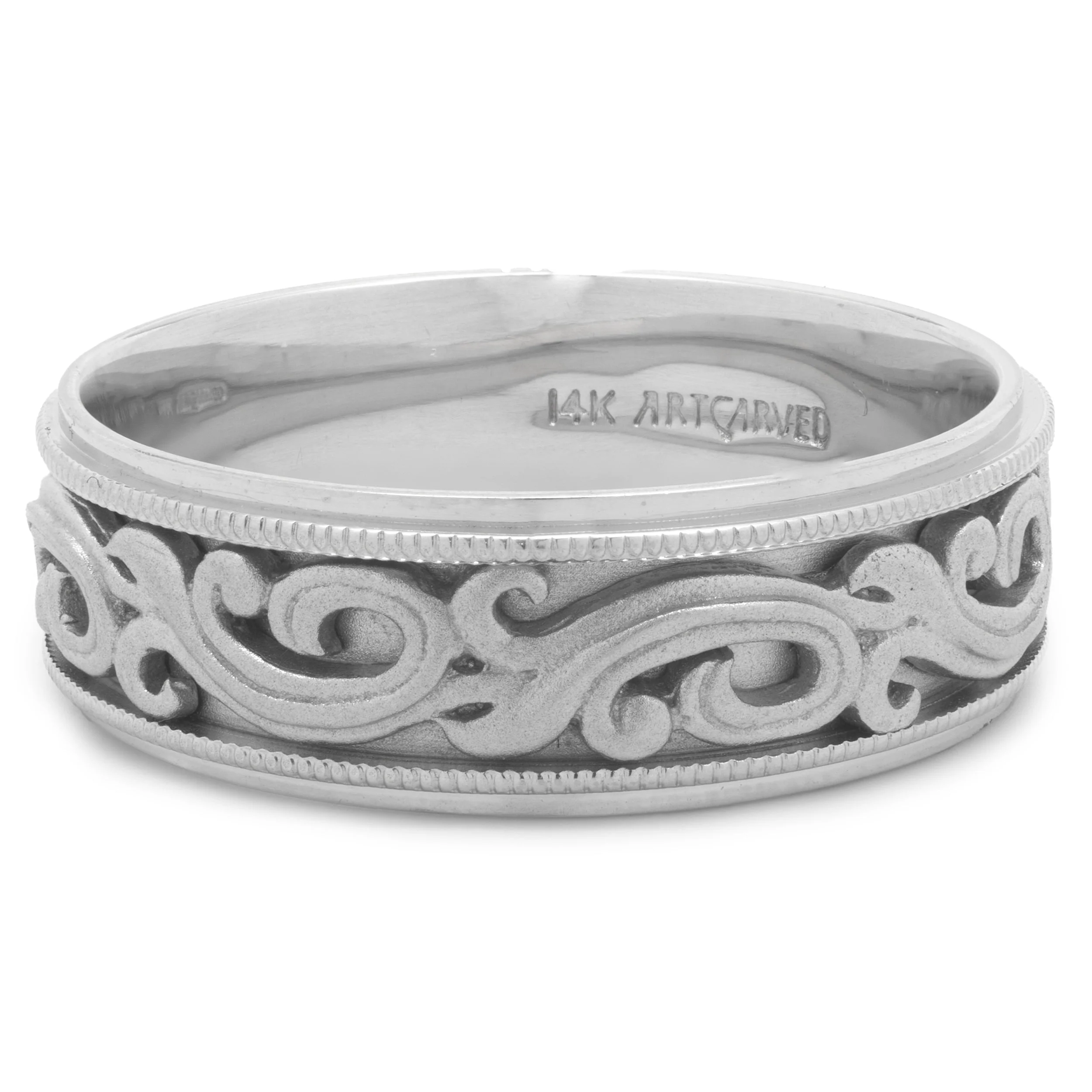 14 Karat White Gold 7MM Filigree Band