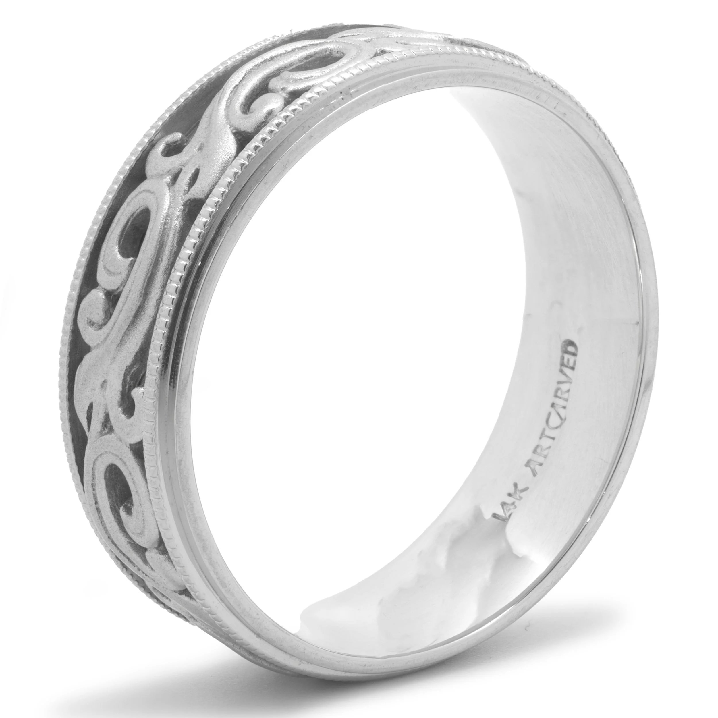 14 Karat White Gold 7MM Filigree Band - Image 2