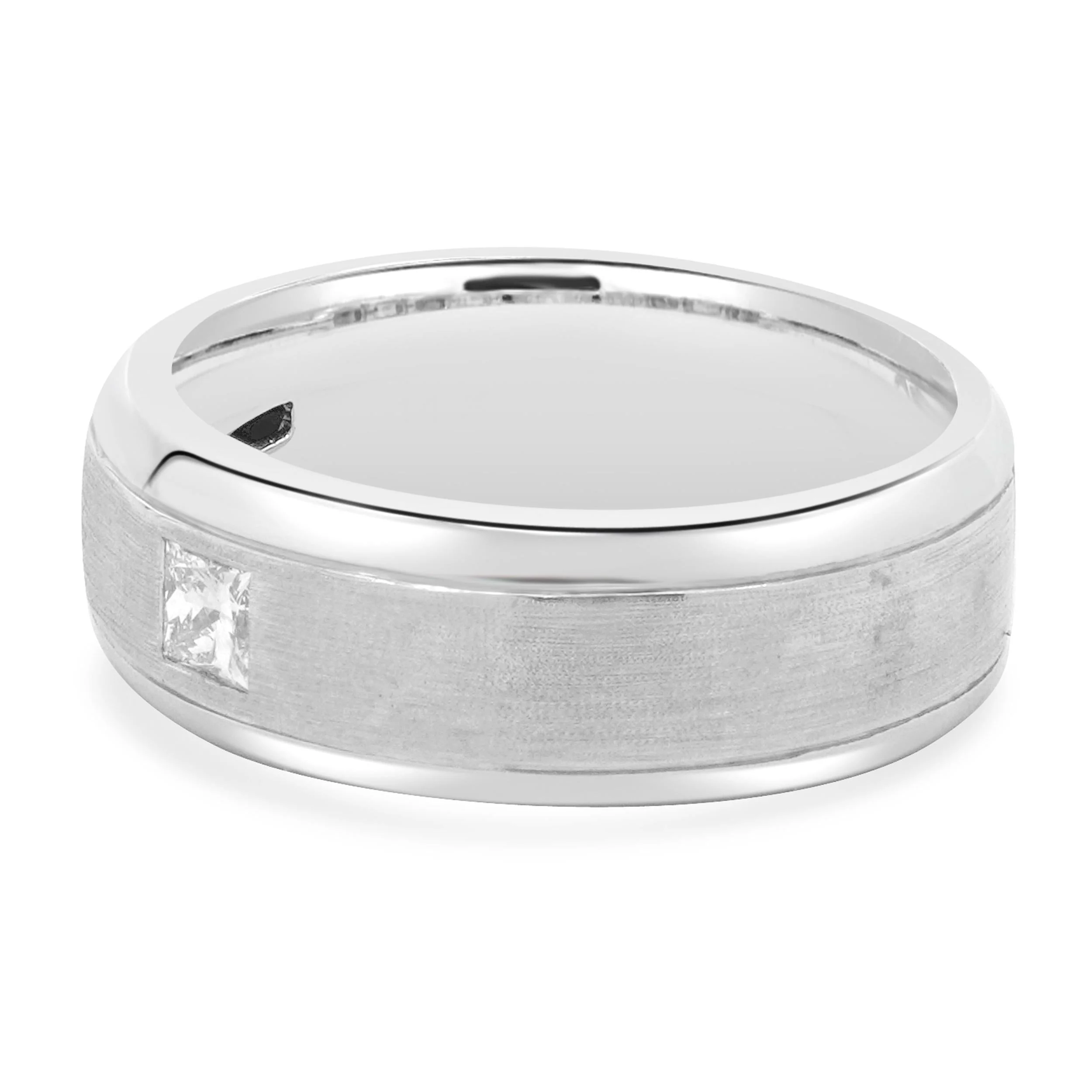 14 Karat White Gold 8mm Comfort Fit Princess Cut Diamond Wedding Band - Image 2