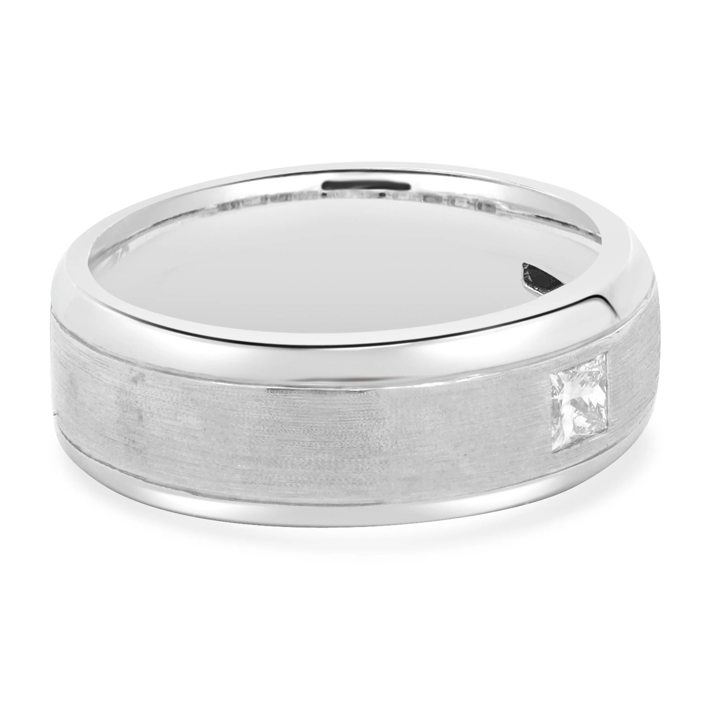 14 Karat White Gold 8mm Comfort Fit Princess Cut Diamond Wedding Band - Image 4