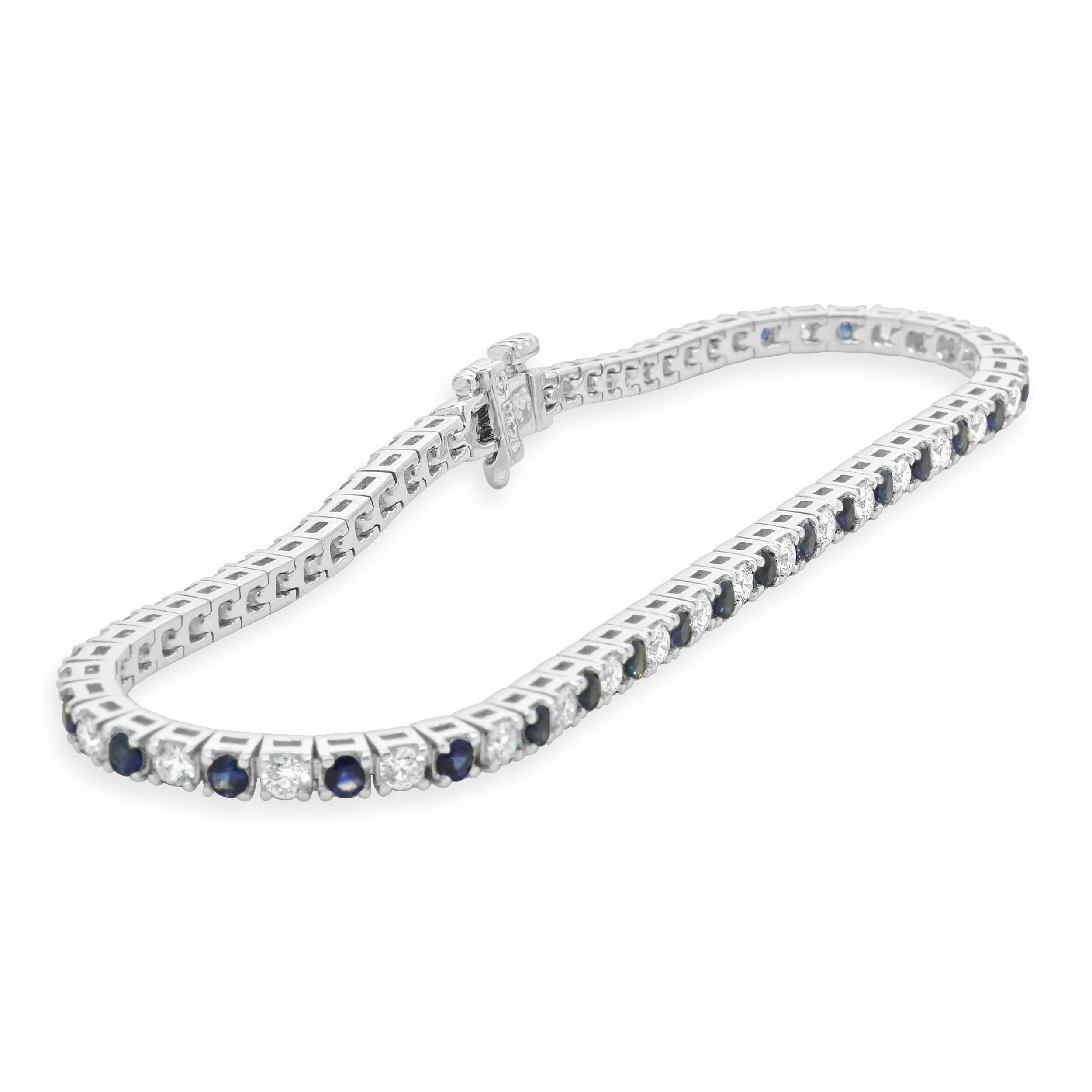 14 Karat White Gold Alternating Sapphire and Diamond Inline Bracelet - Image 2