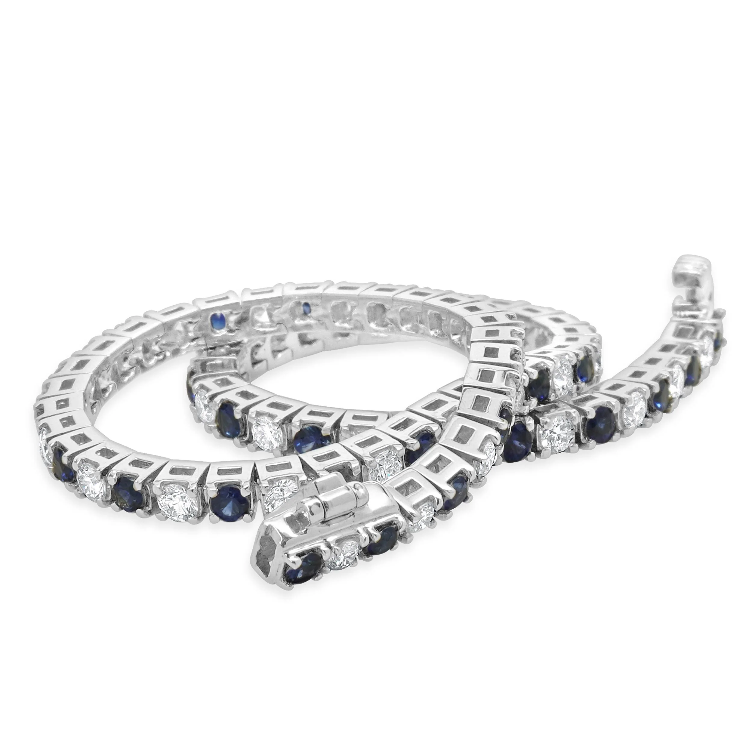 14 Karat White Gold Alternating Sapphire and Diamond Inline Bracelet - Image 3