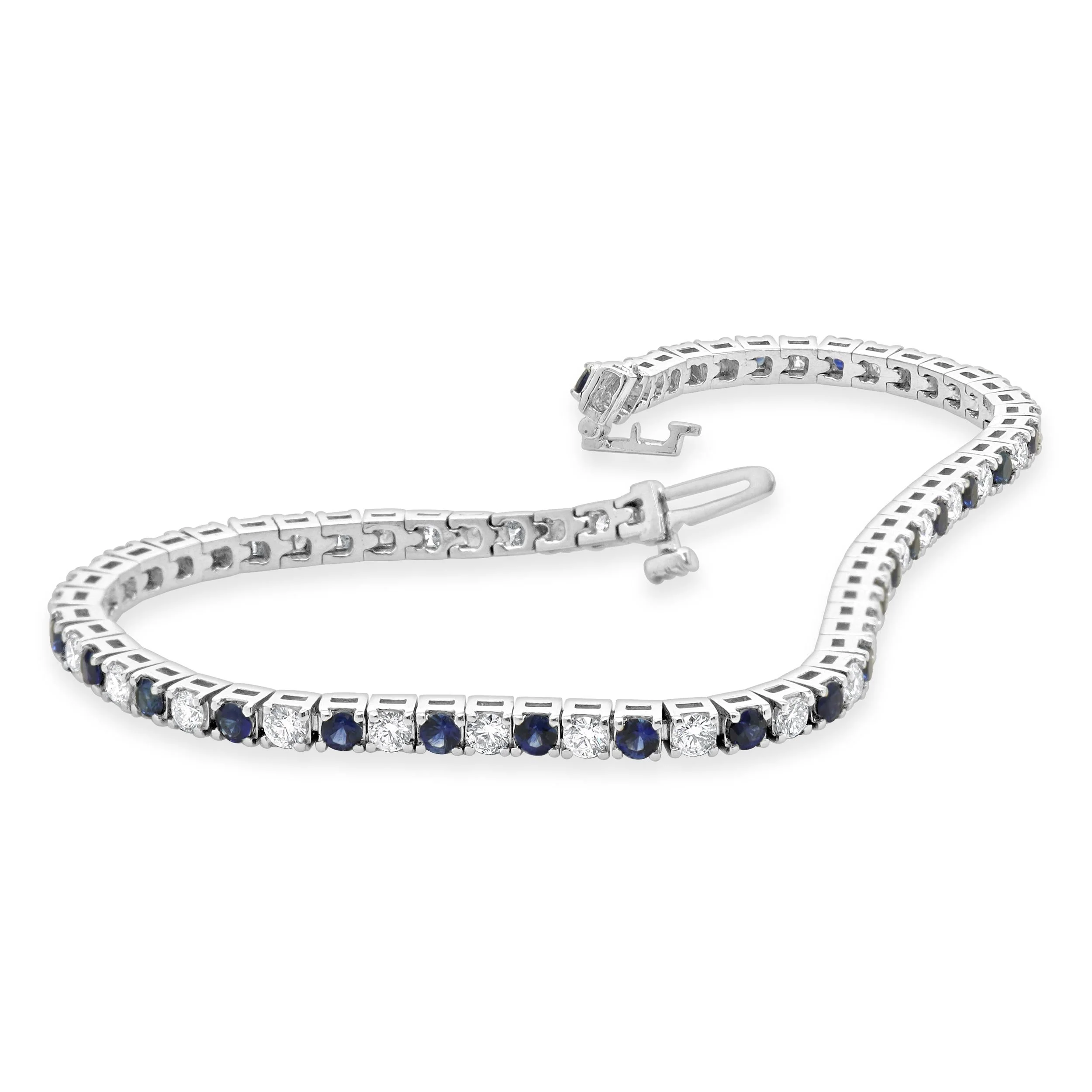 14 Karat White Gold Alternating Sapphire and Diamond Inline Bracelet - Image 4