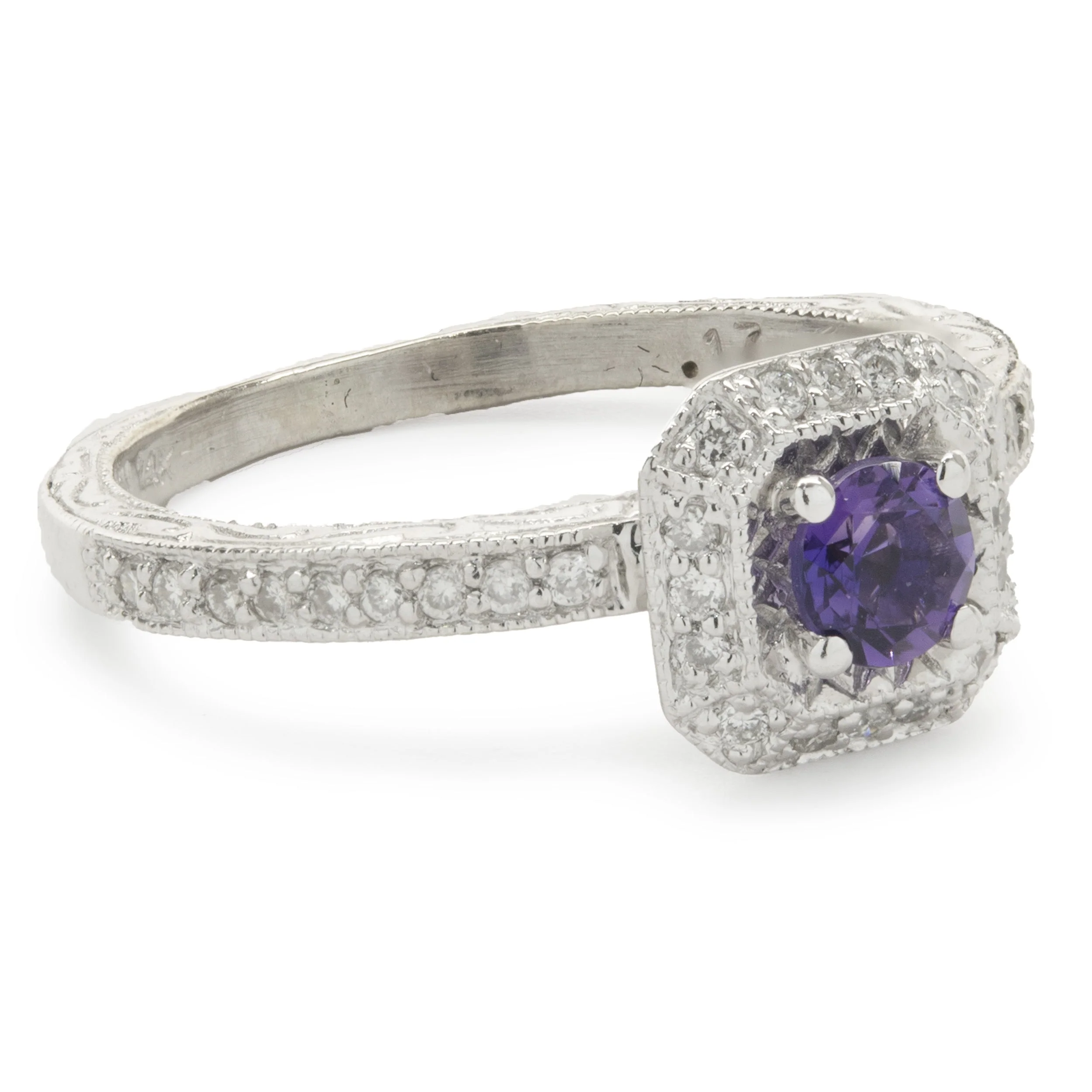 14 Karat White Gold Amethyst and Diamond Ring - Image 2