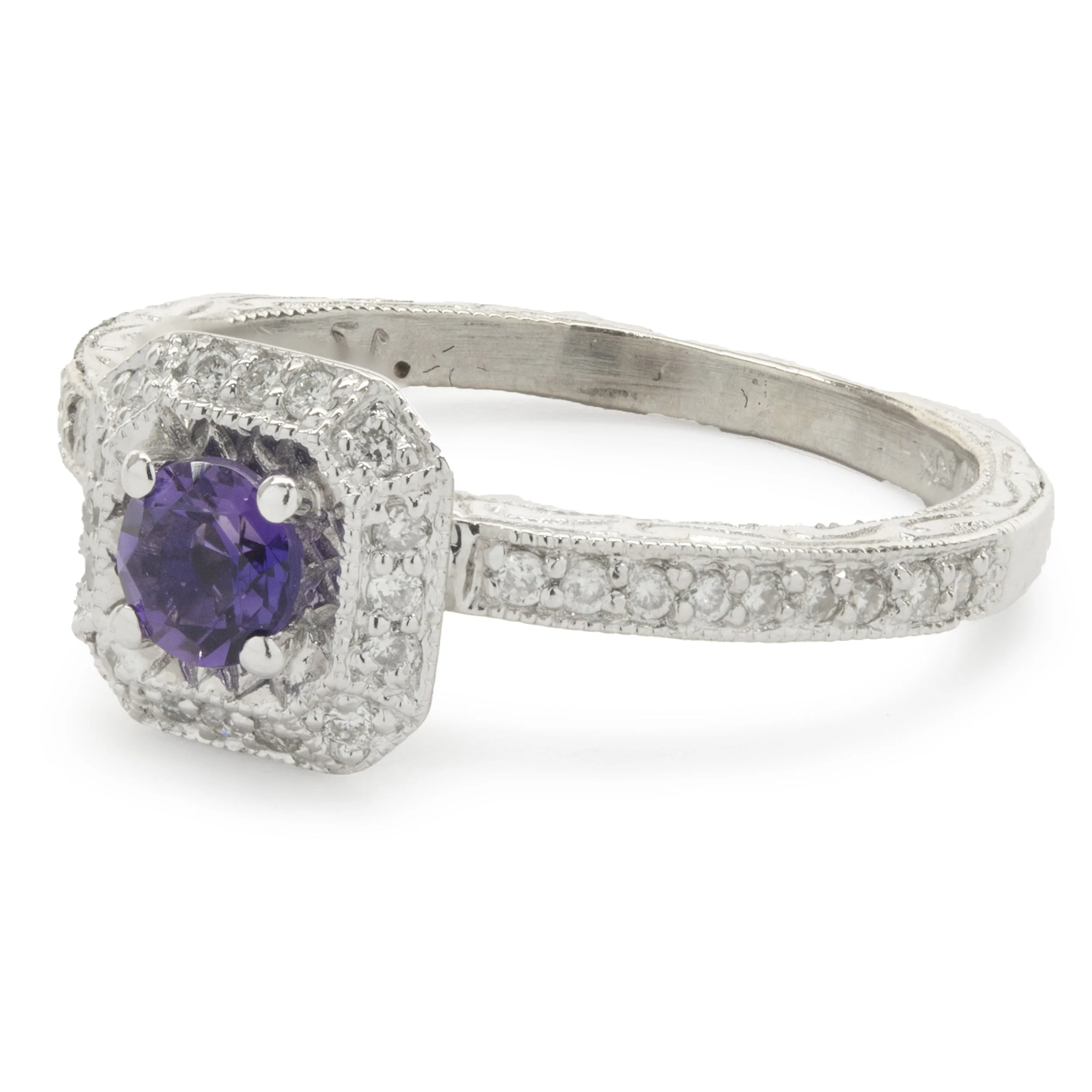 14 Karat White Gold Amethyst and Diamond Ring - Image 4