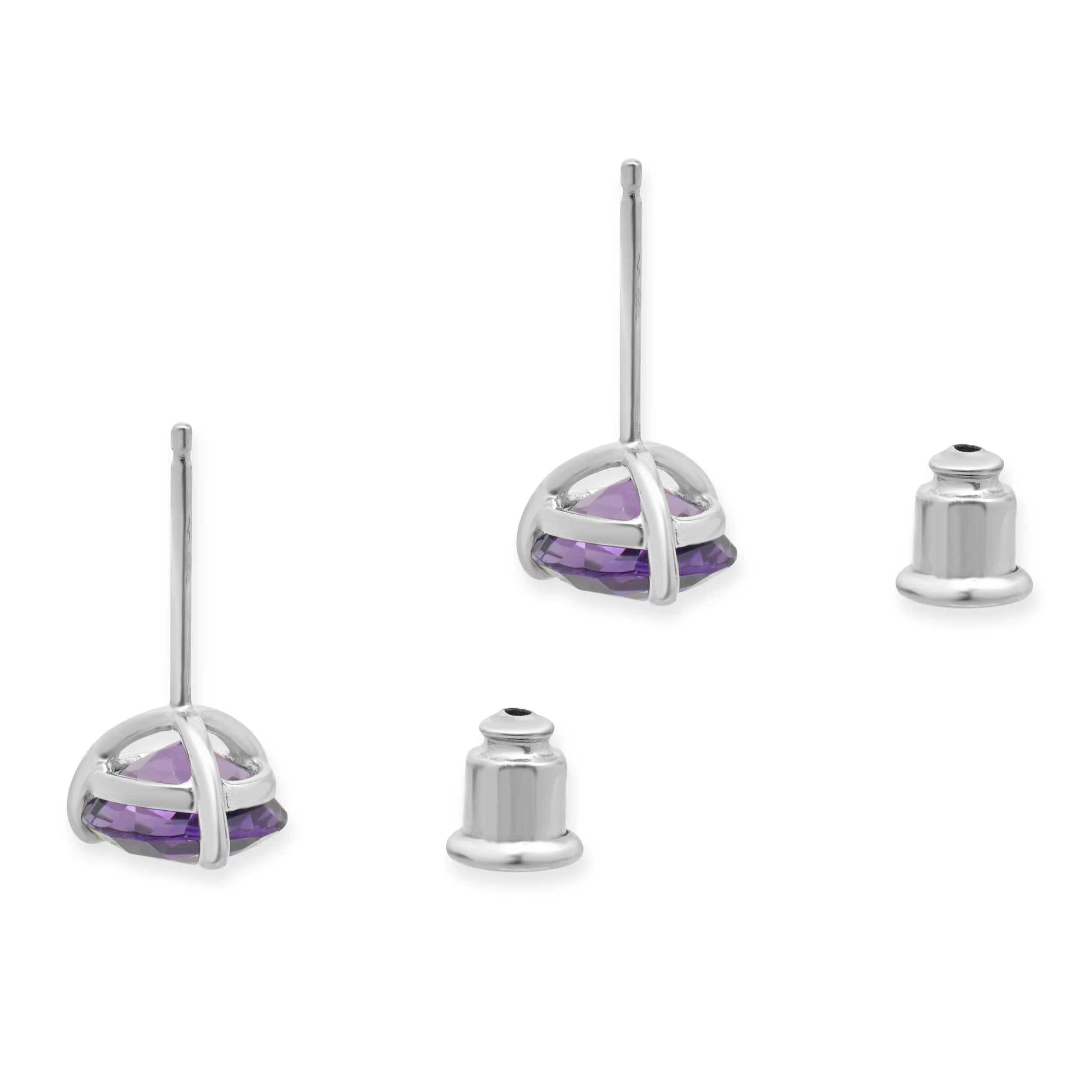 14 Karat White Gold Amethyst Stud Earrings - Image 3