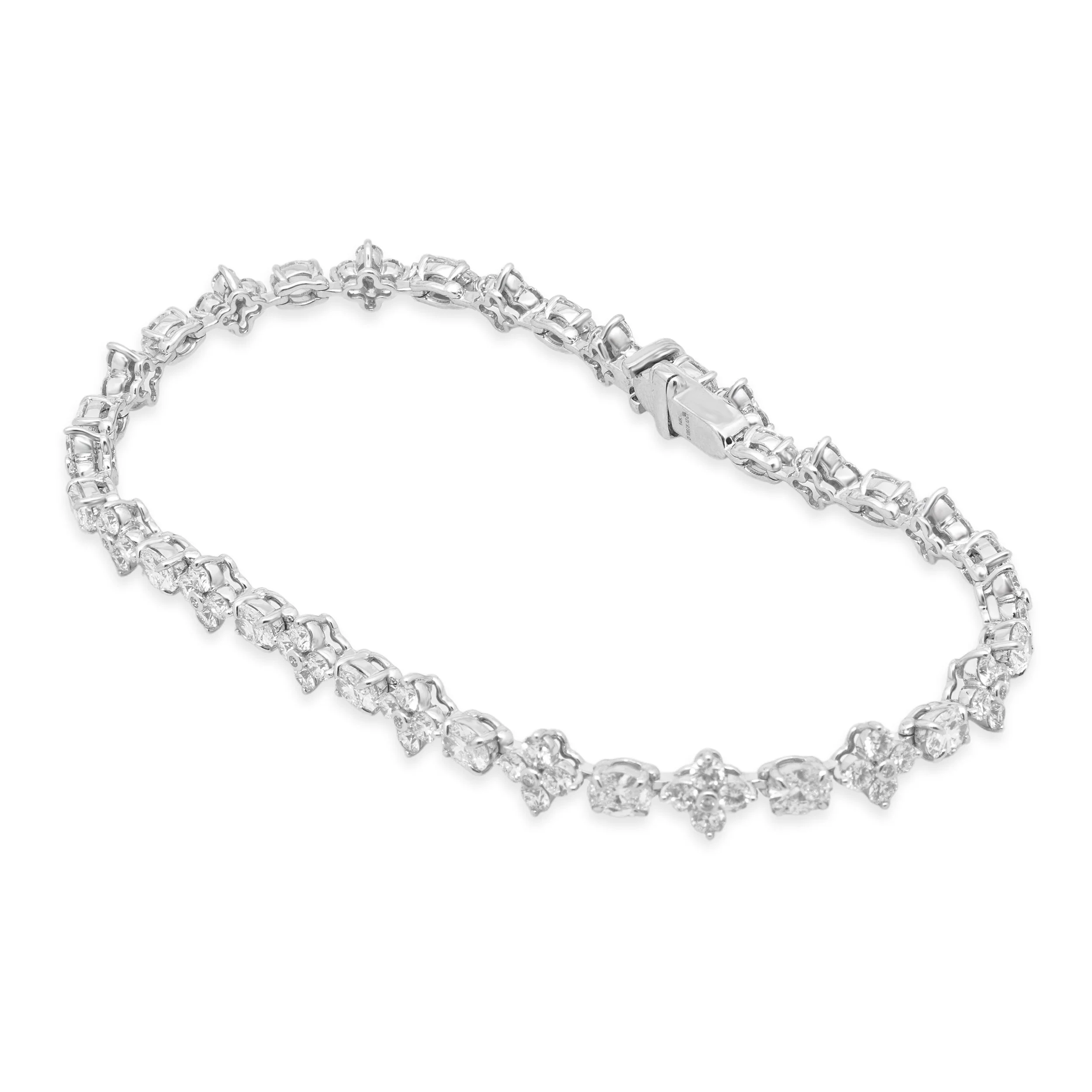 14 Karat White Gold and Alternating Oval and Round Cut Diamond Floral Inline Bracelet - Image 2
