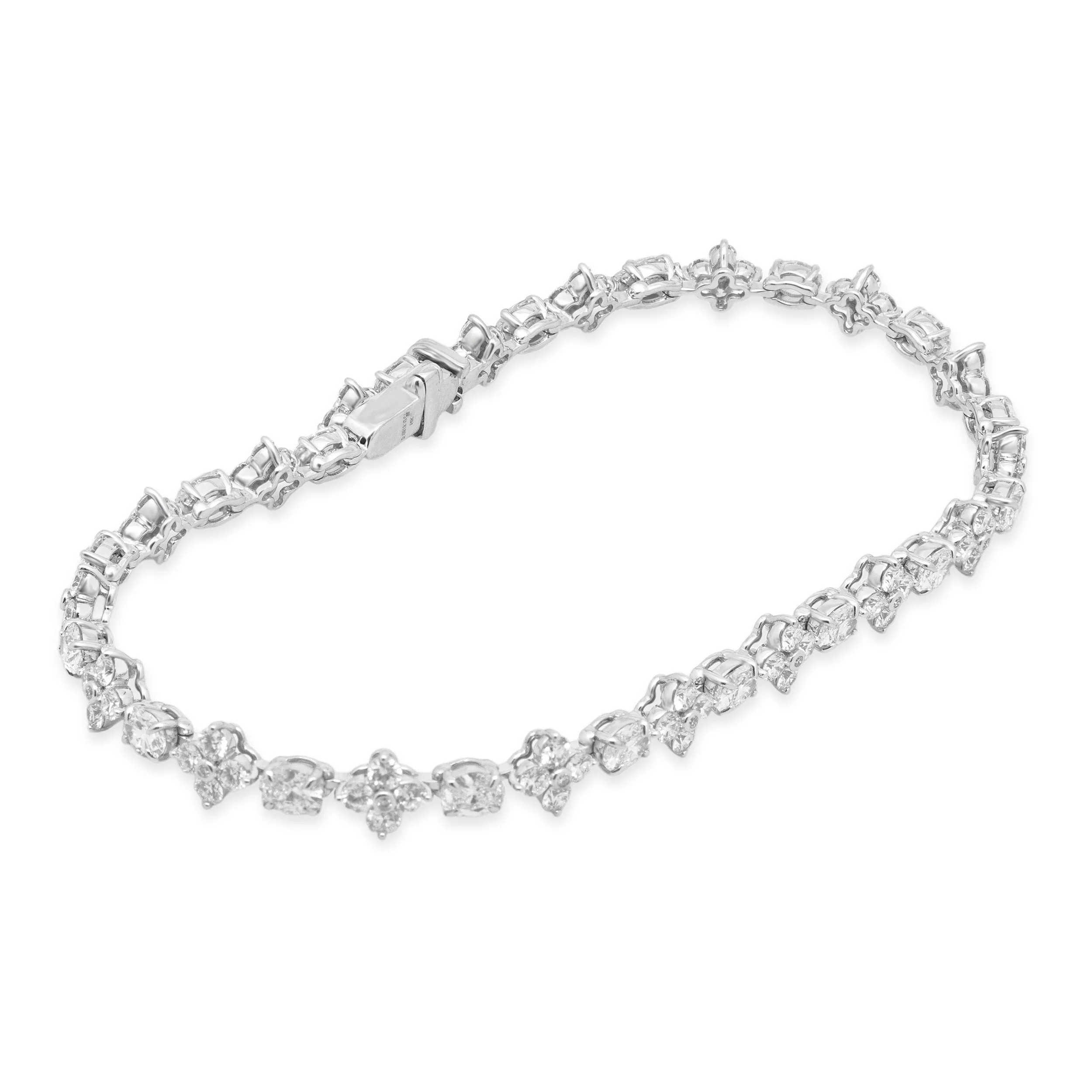 14 Karat White Gold and Alternating Oval and Round Cut Diamond Floral Inline Bracelet - Image 4