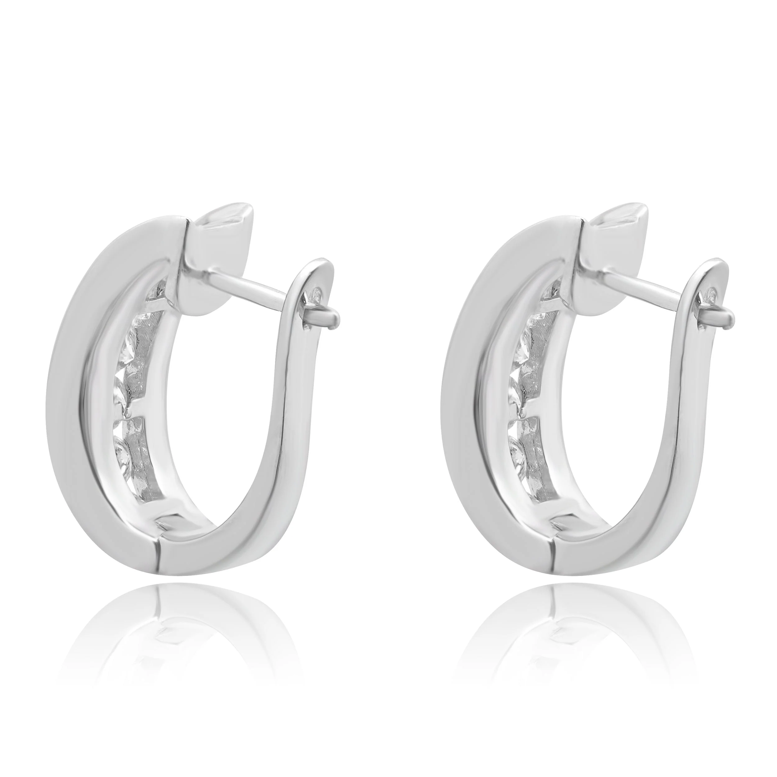 14 Karat White Gold and Channel Set Round Diamond Half Hoop Earrings - Image 4