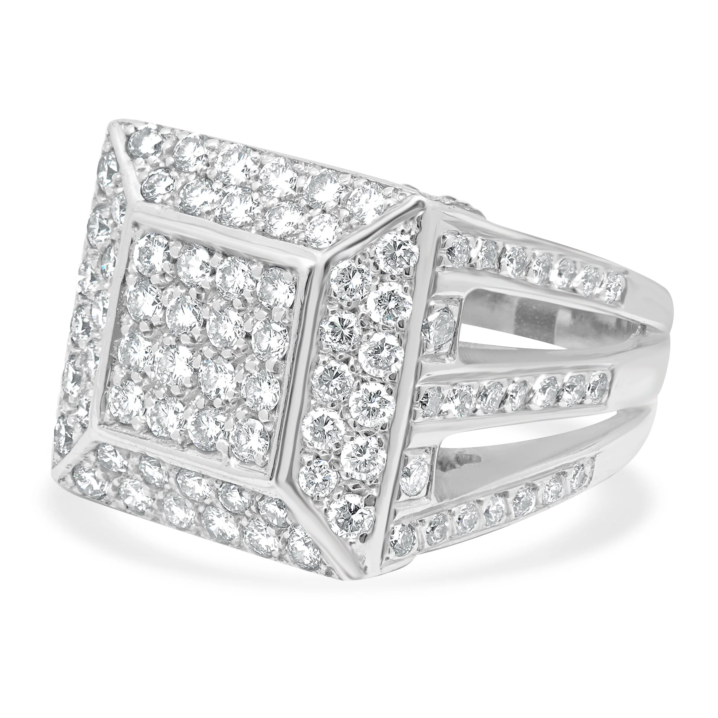 14 Karat White Gold and Pave Round Diamond Square Ring