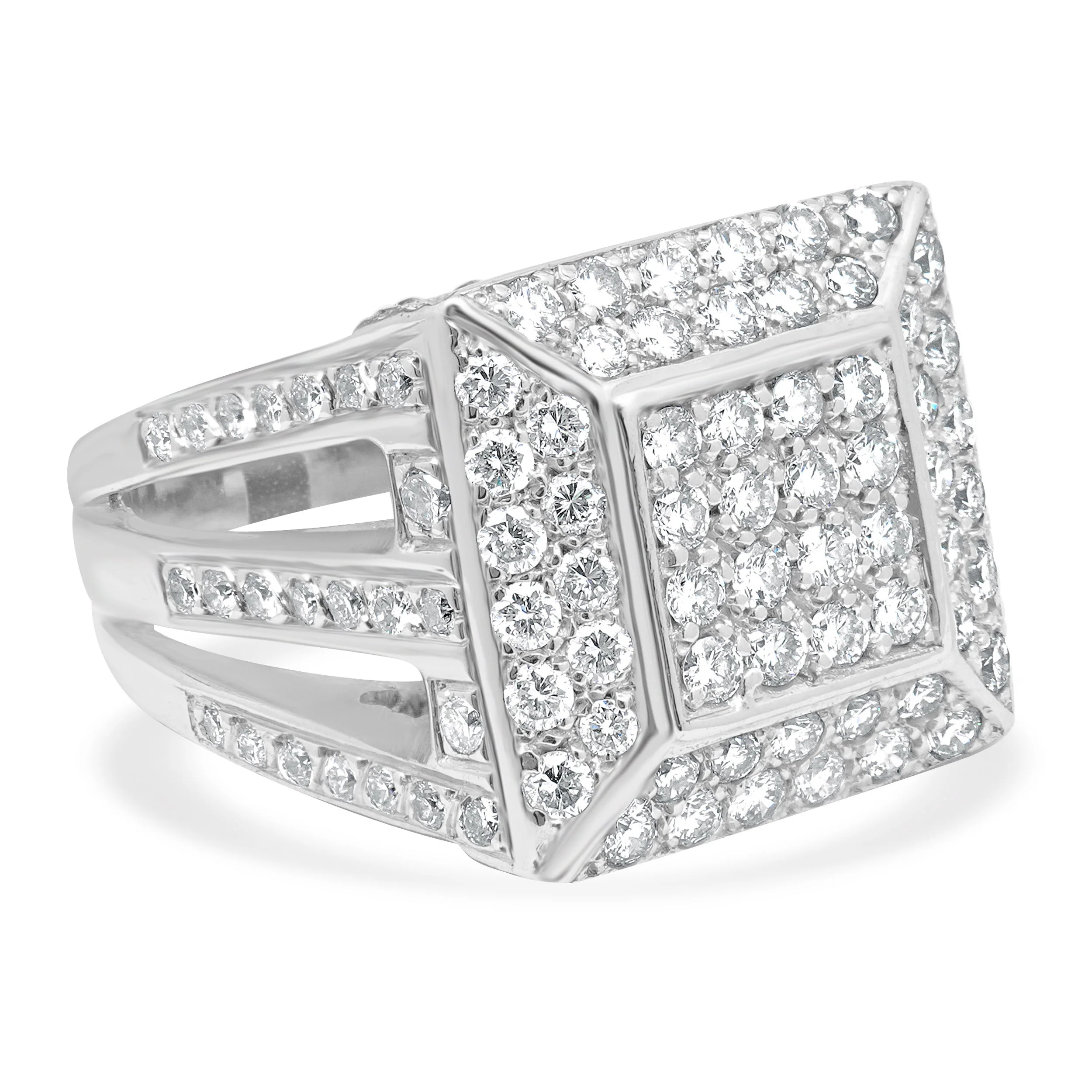 14 Karat White Gold and Pave Round Diamond Square Ring - Image 2