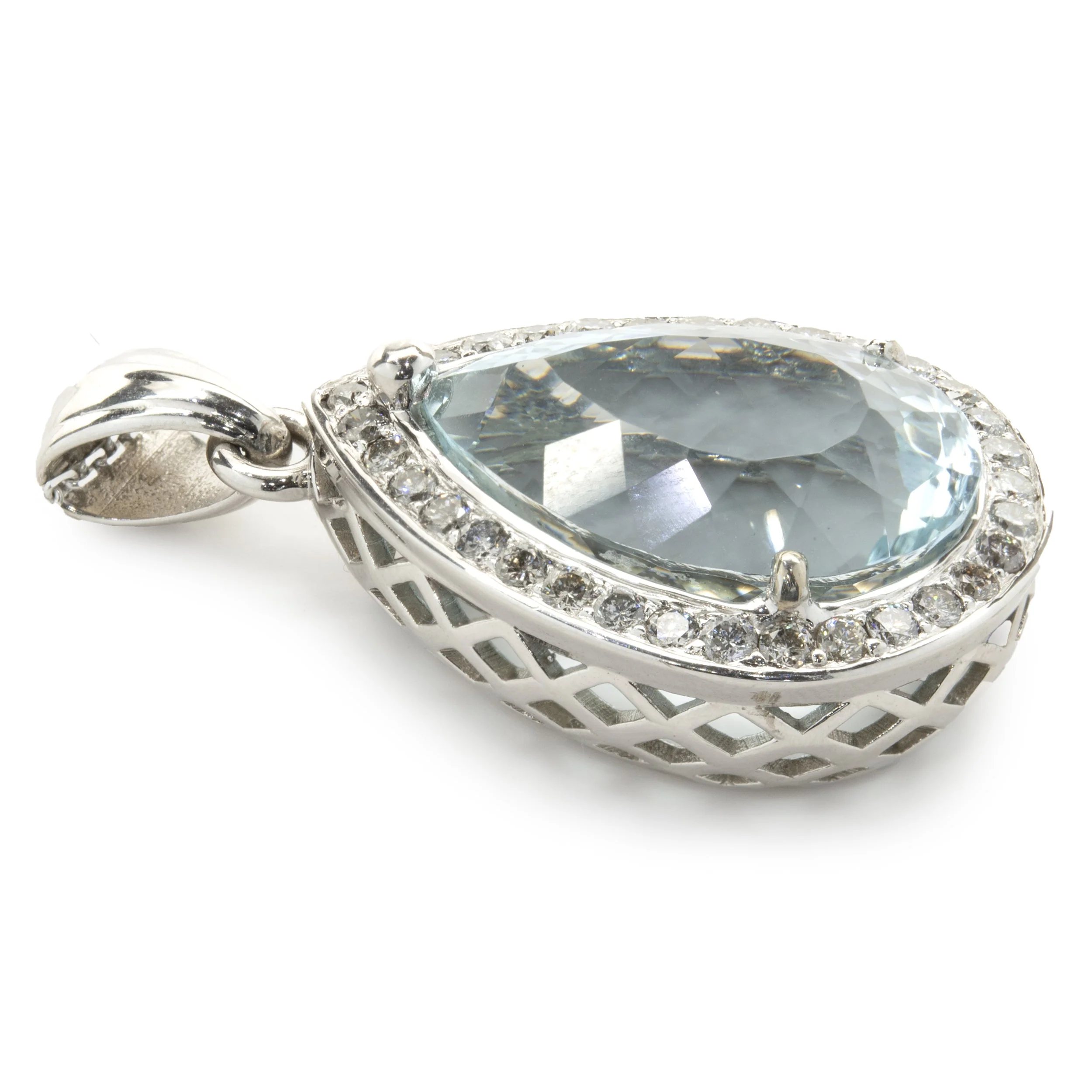 14 Karat White Gold Aquamarine and Diamond Pear Necklace - Image 3