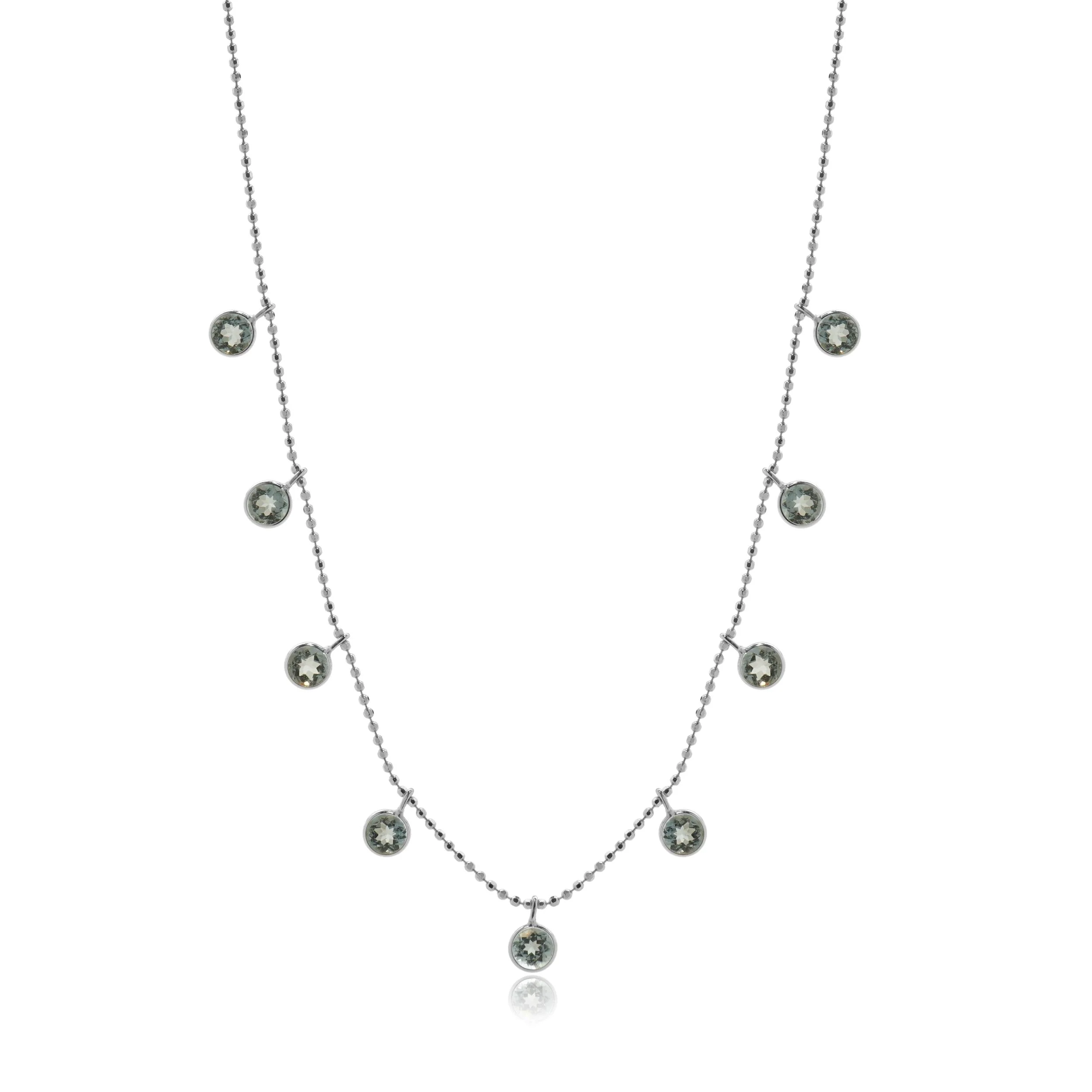 14 Karat White Gold Aquamarine Drop Station Necklace