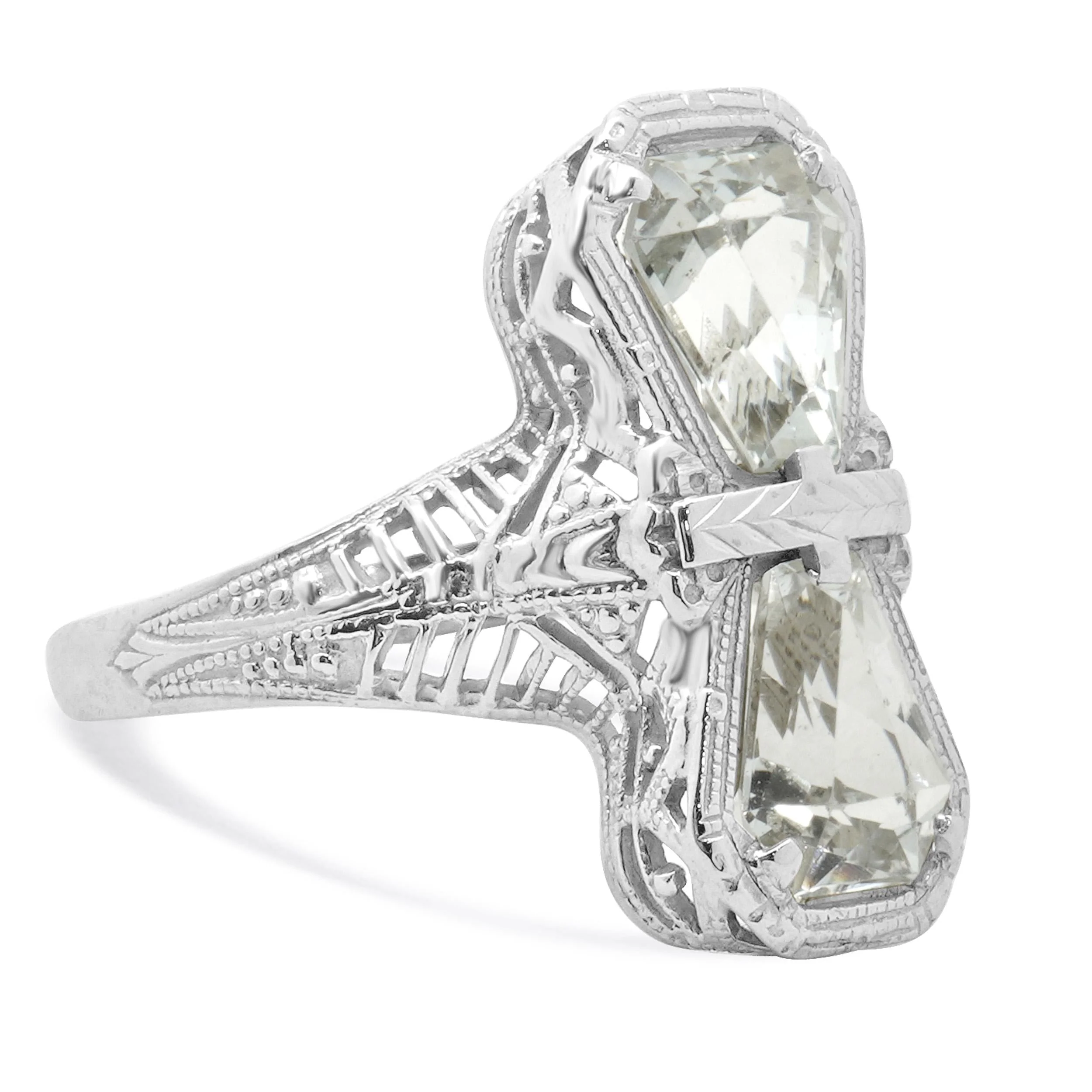 14 Karat White Gold Aquamarine Filigree Ring - Image 3